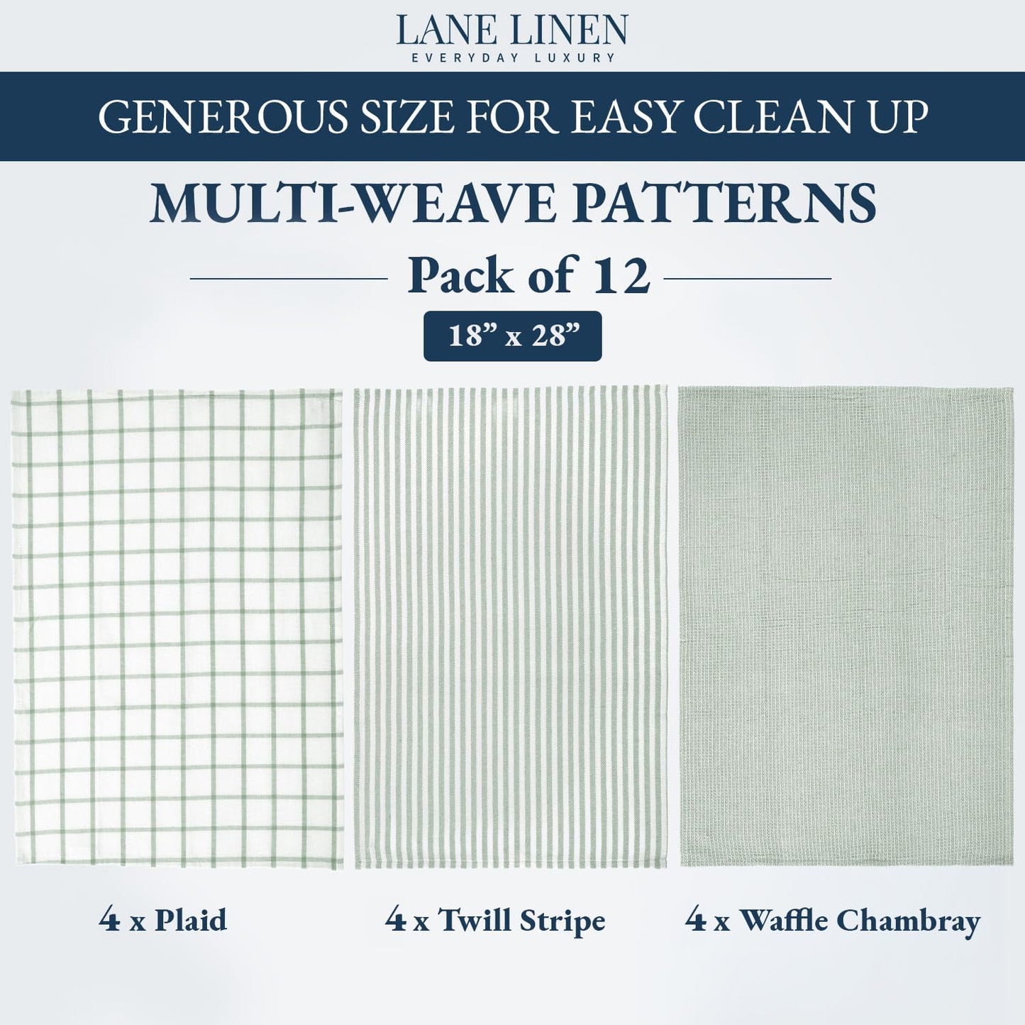 LANE LINEN Kitchen Towels Set - Pack of 12 Cotton Dish Towels for Drying Dishes, 18”x 28”, Premium Hand Towels, Tea