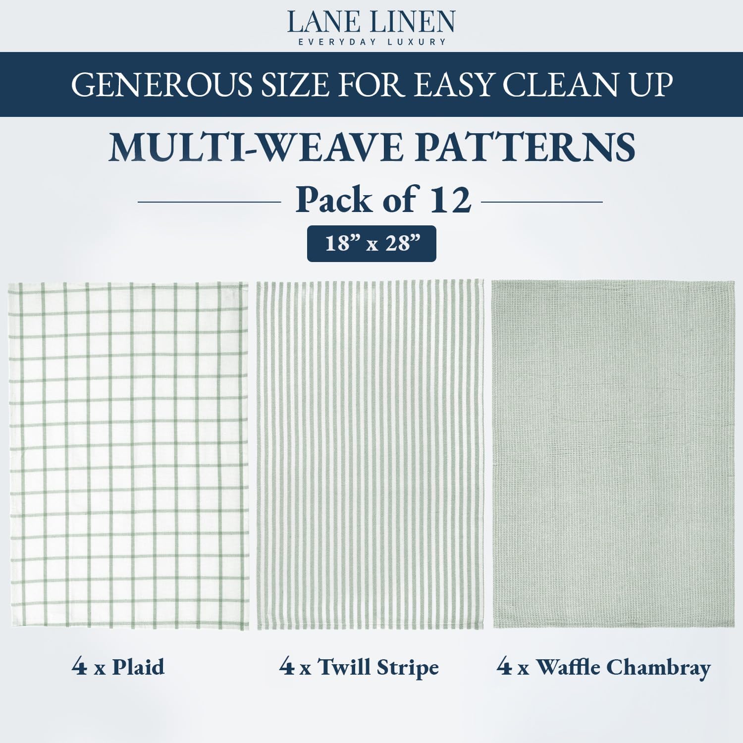 LANE LINEN Kitchen Towels Set - Pack of 12 Cotton Dish Towels for Drying Dishes, 18”x 28”, Premium Hand Towels, Tea