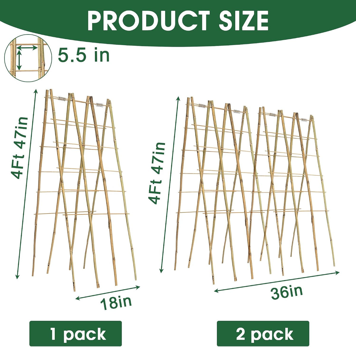 2 Pack 47''x18'' Bamboo Trellis for Climbing Plants Outdoor, Oltara A-Frame Foldable Garden Trellis for Cucumbers