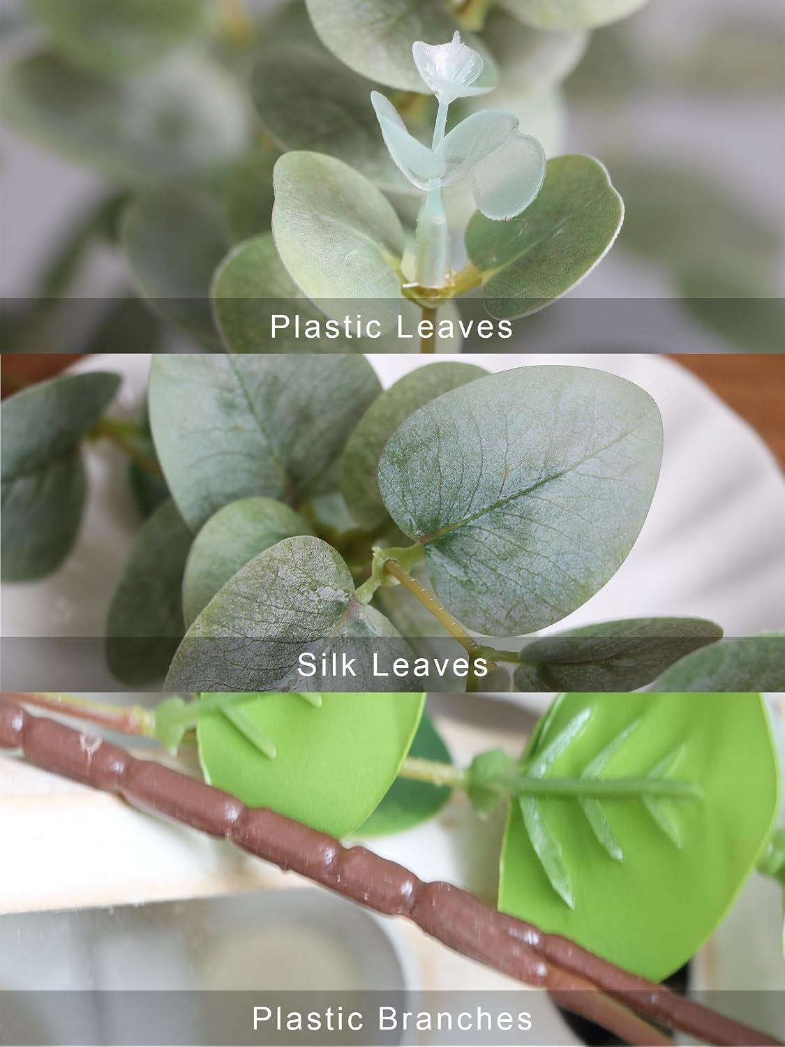 Green Fake Eucalyptus Faux Greenery Stems Silk Plants / A: 31" Tall Grey Green Eucalyptus / Set of 3