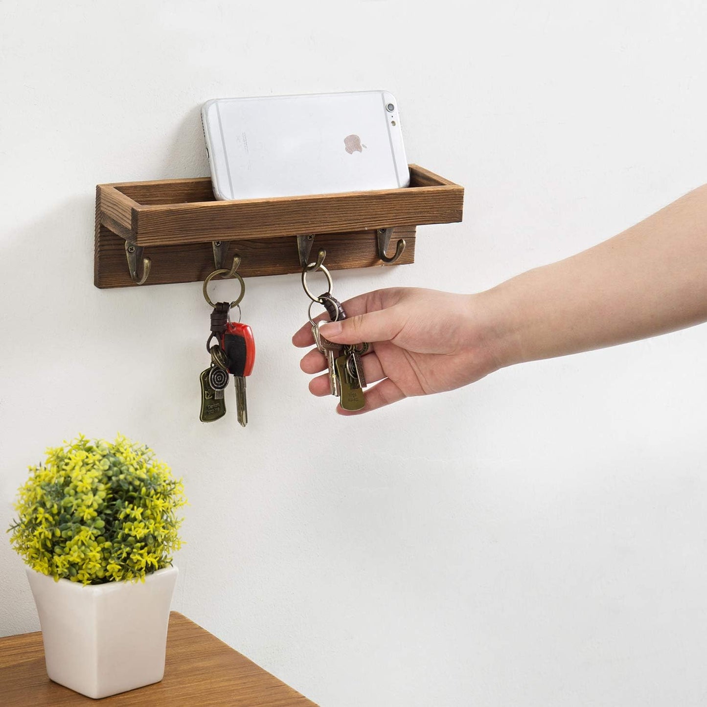 4 Metal Key Hooks / Dark Brown / 10 Inch