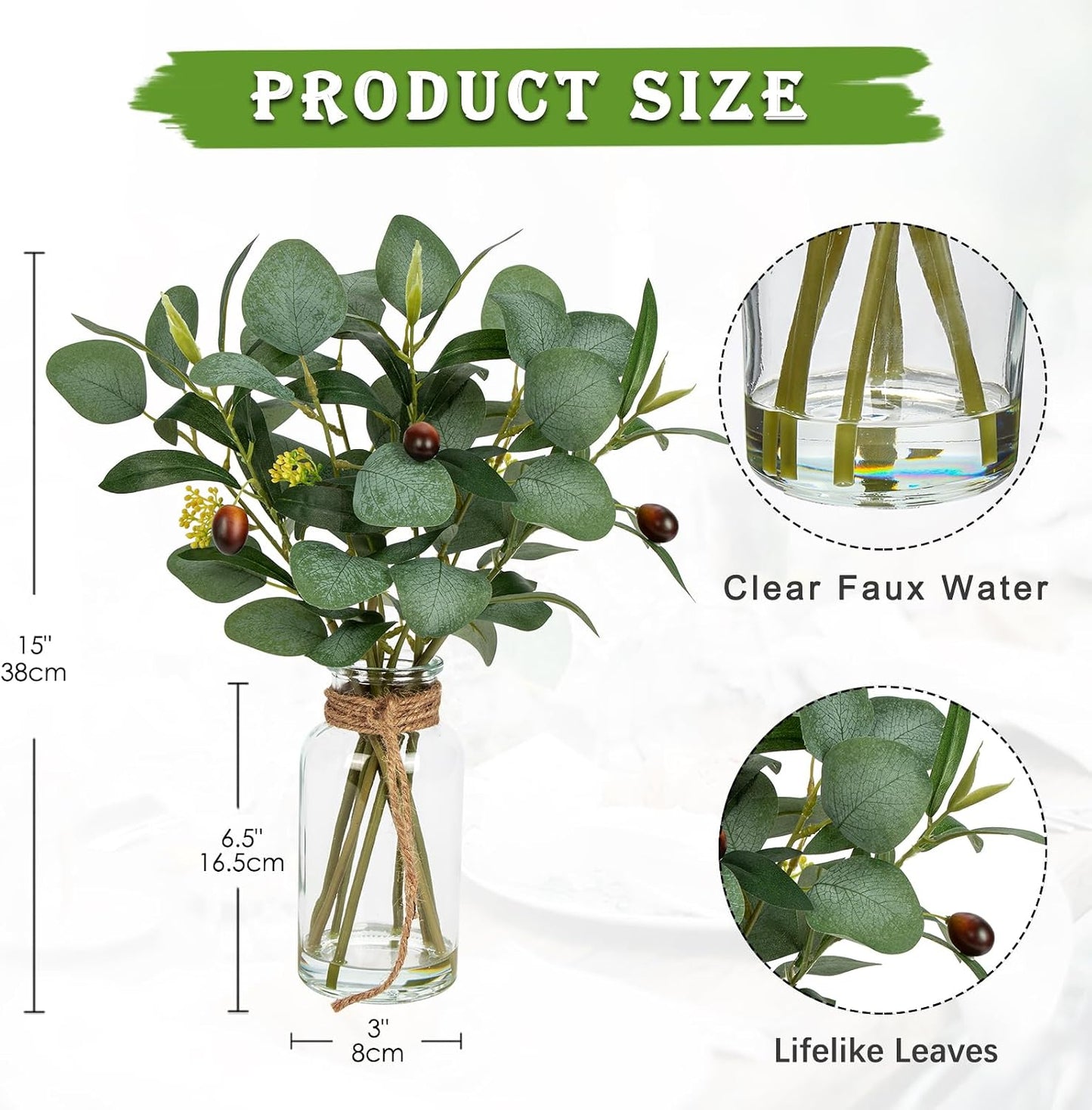Artificial Eucalyptus Stems in Glass Vase / Darkolivegreen
