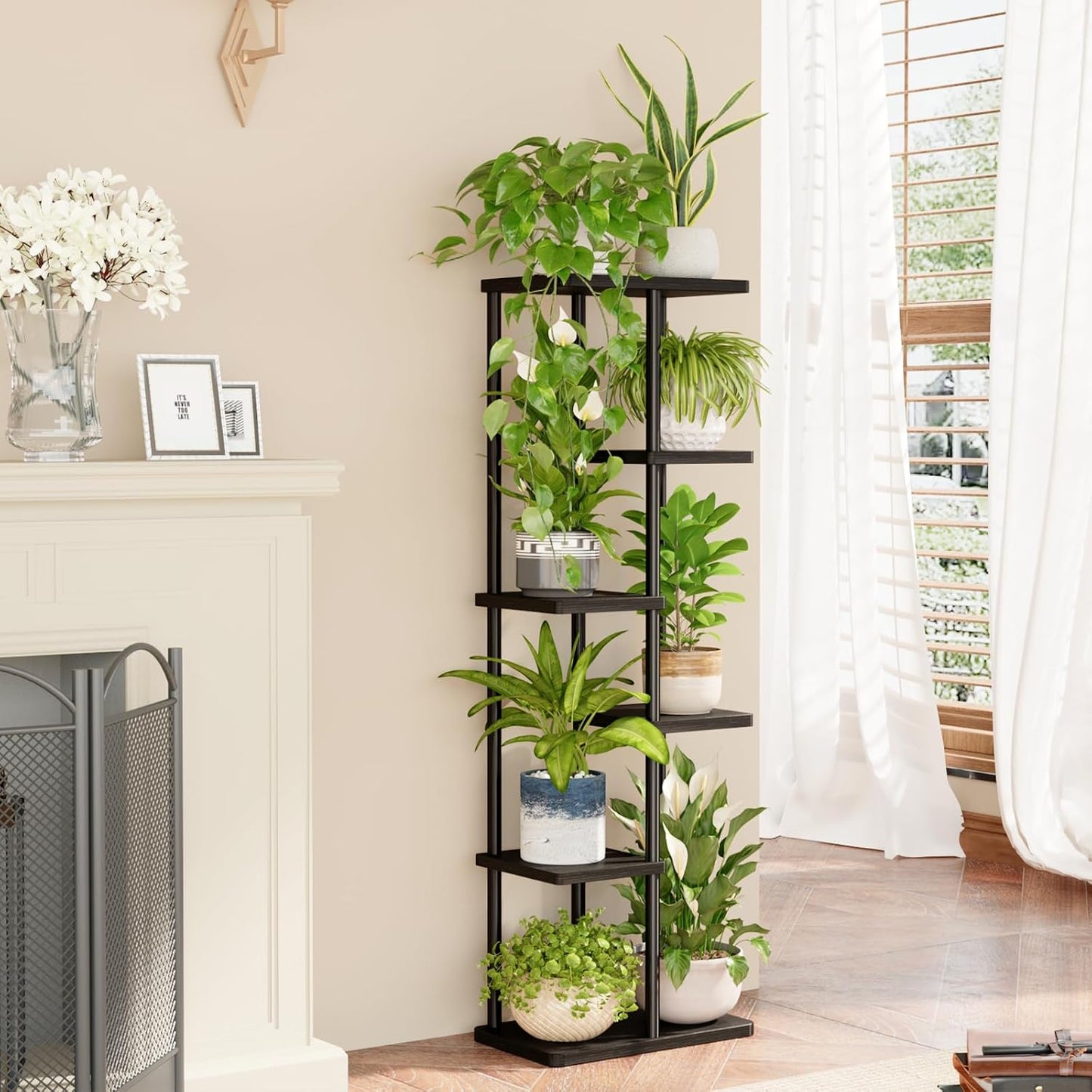 Bamworld Tall Plant Stand Indoor, 6 Tier Metal Plant Shelf for Multiple Plants, Tiered Flower Pot Stands for Patio
