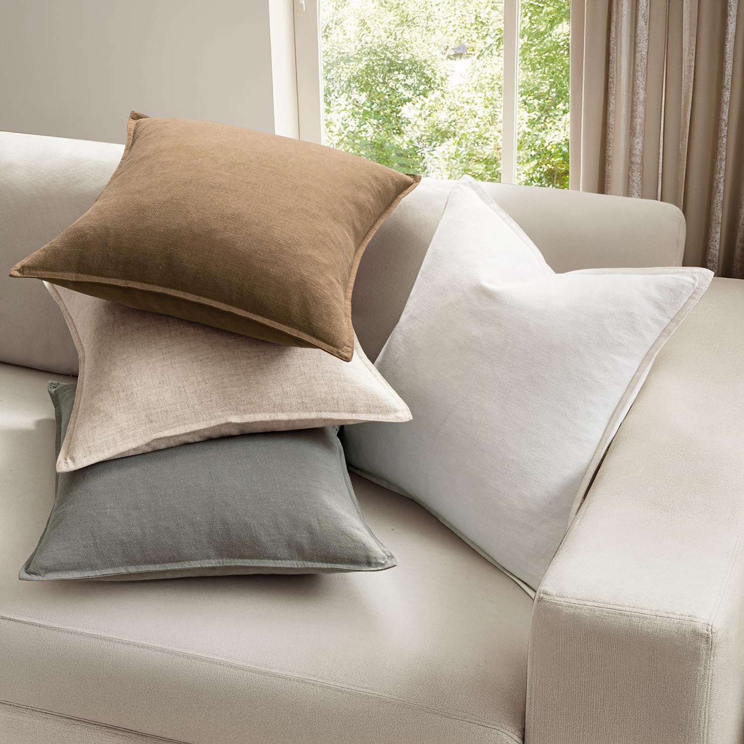 Linen Pillow Covers Decorative Solid Throw Pillow Covers / 18 x 18 / Neutral / Natural / Set of 4