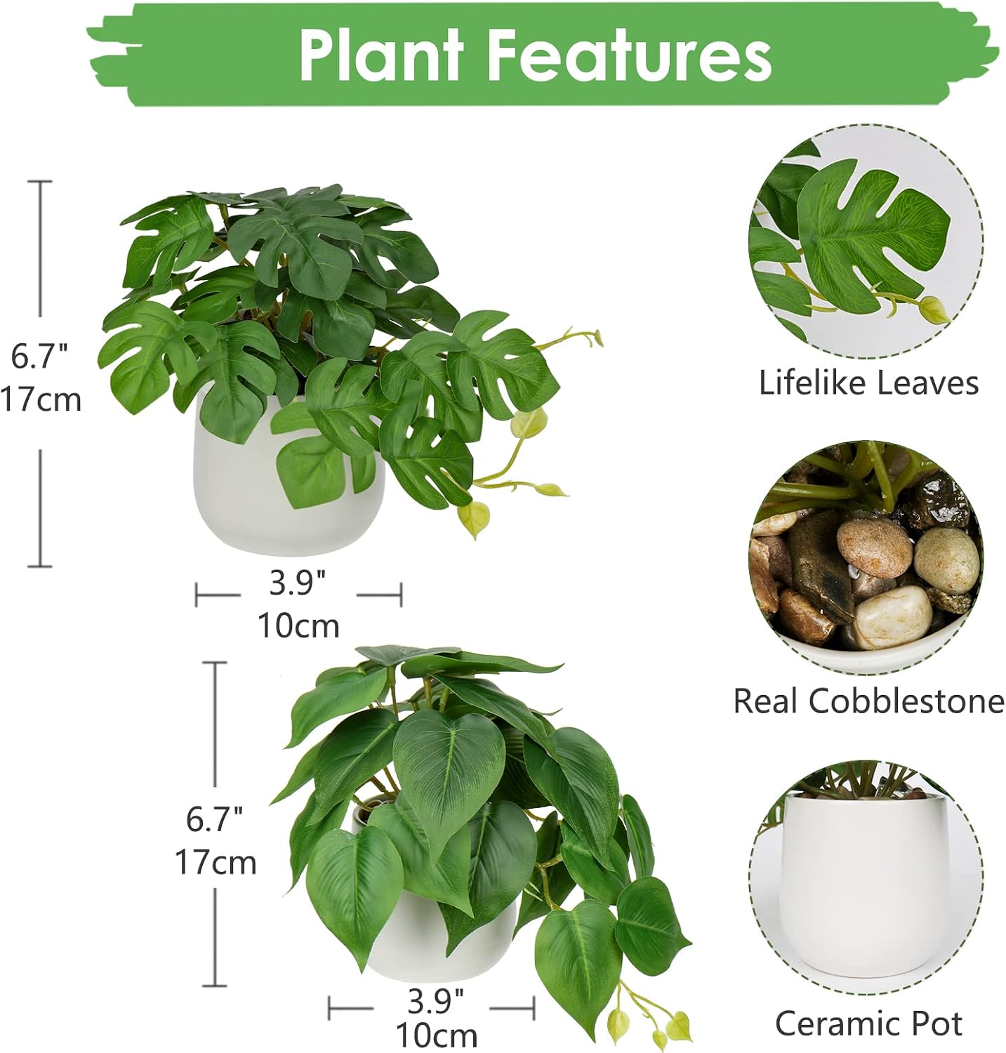 Fake Plants Artificial Plants Faux Pothos / Fake Plants #2 / White / Set of 2