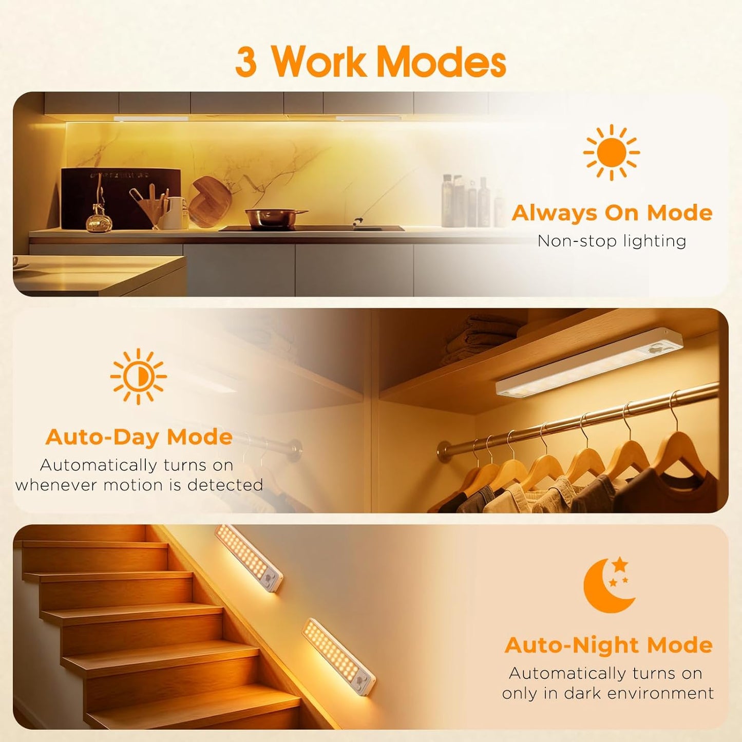 Under Cabinet Rechargeable Dimmable Lighting: 3 Color Temperature Motion Sensor Lights Indoor - Battery Operated Lights