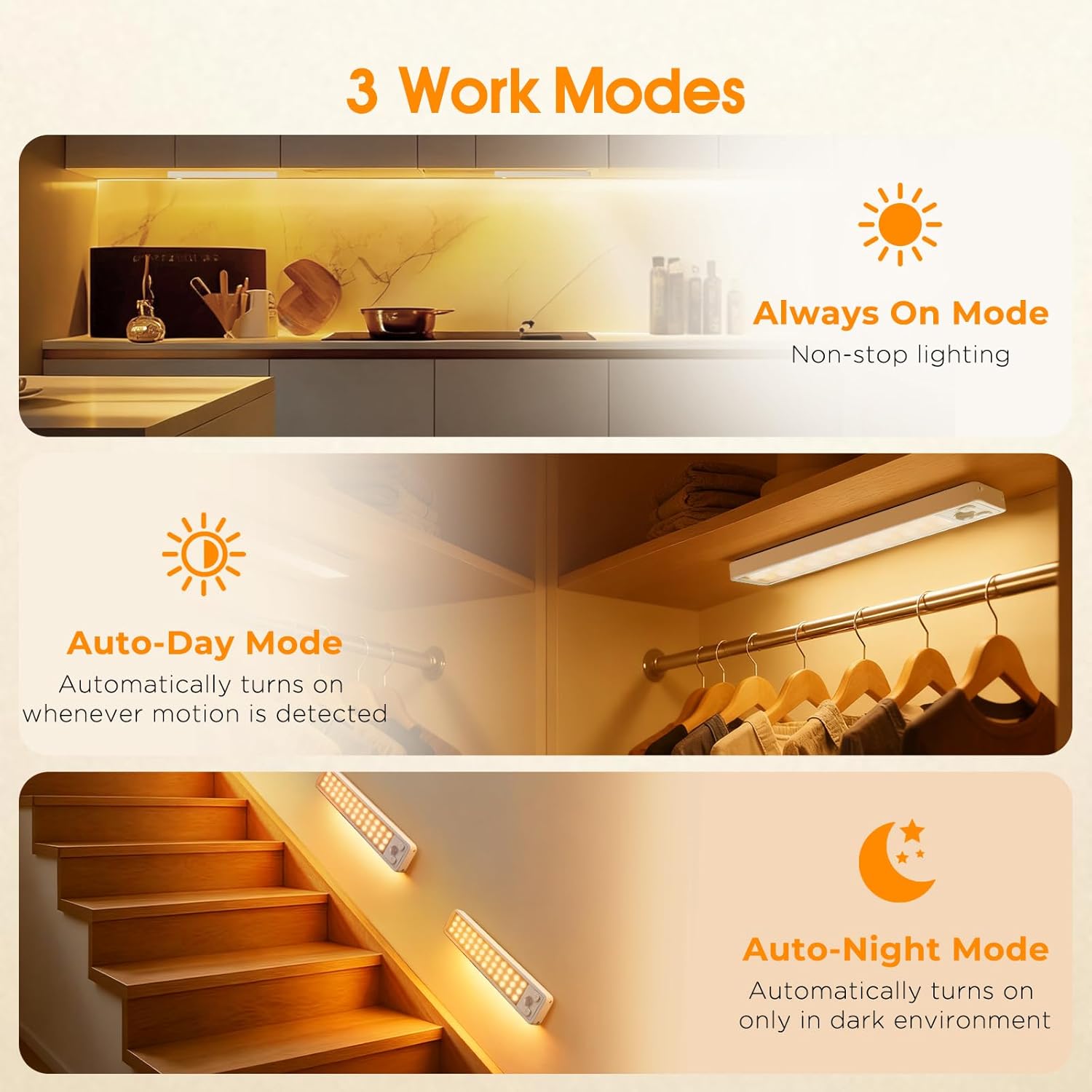 Under Cabinet Rechargeable Dimmable Lighting: 3 Color Temperature Motion Sensor Lights Indoor - Battery Operated Lights