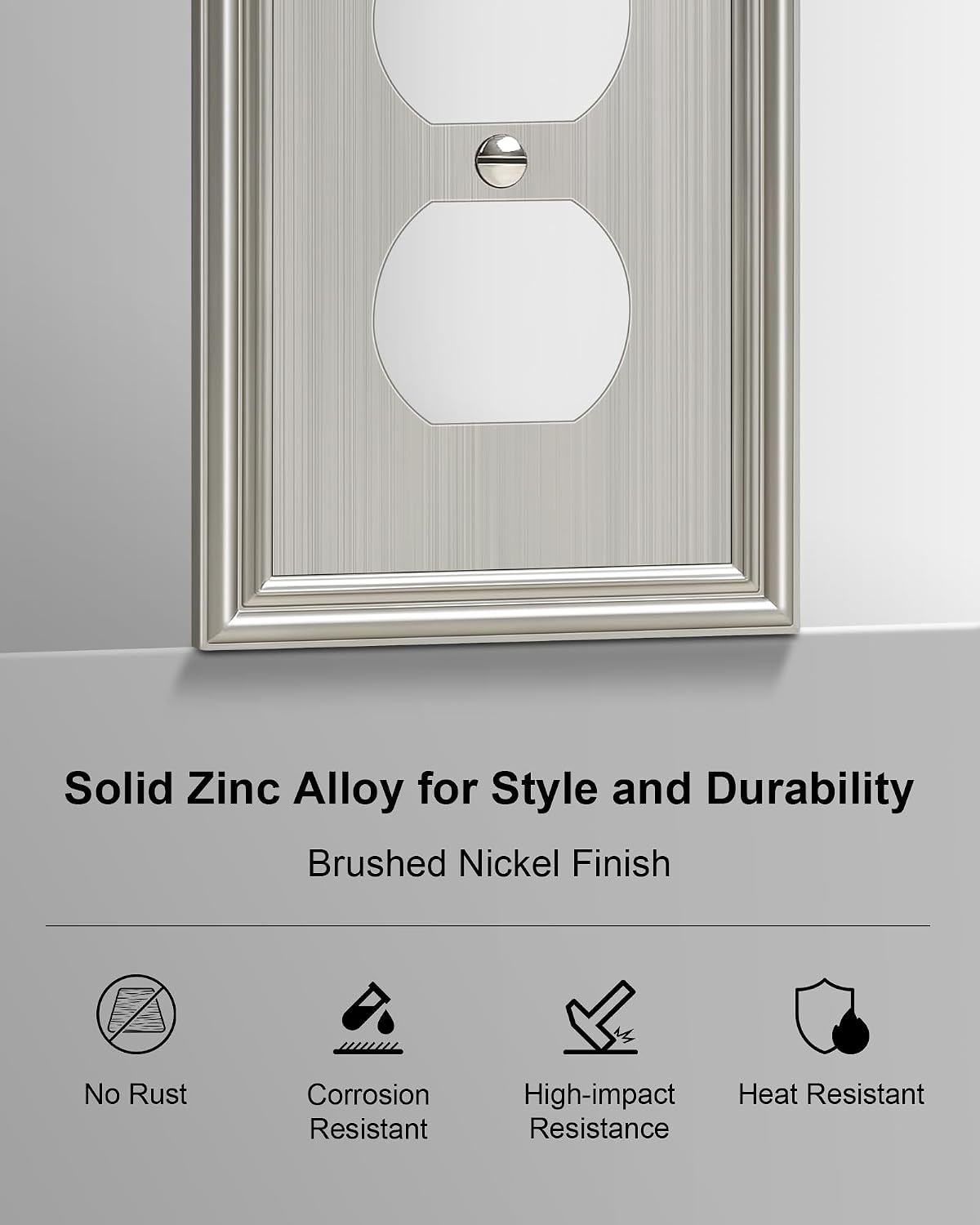 6-Pack Zinc Alloy Single Duplex Outlet Cover Plate, Solid Receptacle Cover | Decorative Switch Plates and Outlet