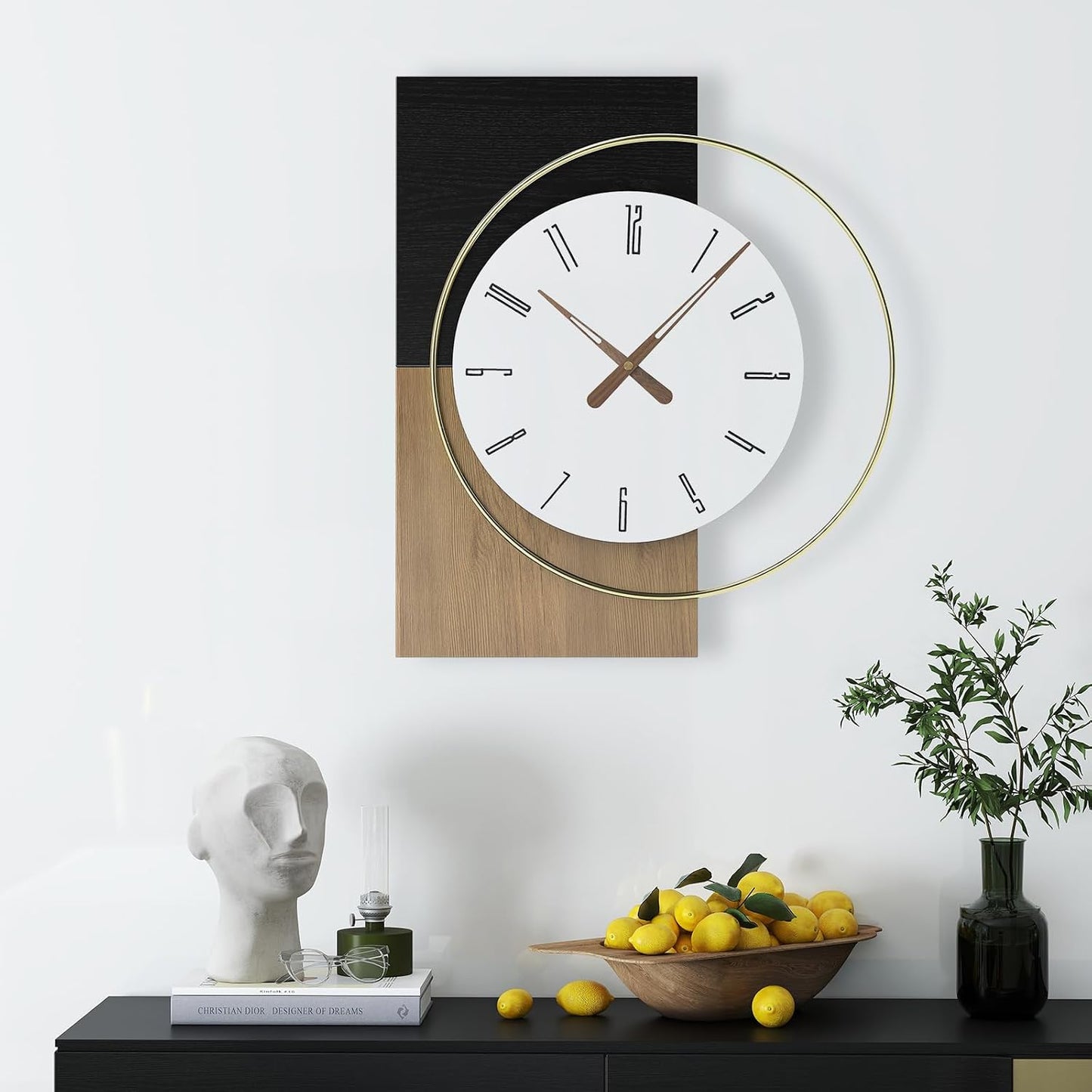 19x16 Inch Modern Silent Wall Clock Battery Operated | Non-Ticking Quiet Design Wooden Farmhouse Decorative Clocks for