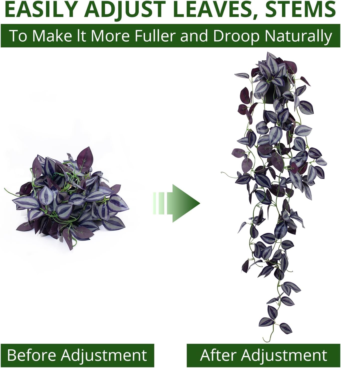 Small Fake Hanging Eyebrow Leaf Plant Artificial Potted Plants Indoor 39-in Long Faux Dark / Purple