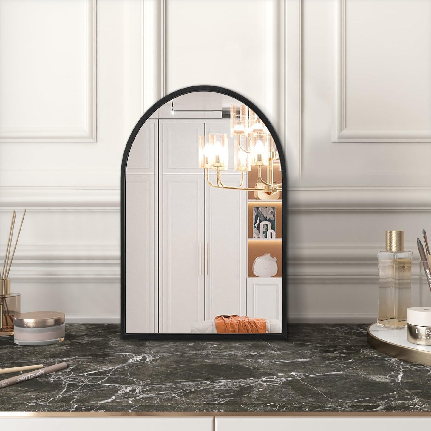 Arched Wall Mirror Aluminum Alloy Frame Bathroom Mirror Brushed Metal Vanity / 16"L x 12"W / Black
