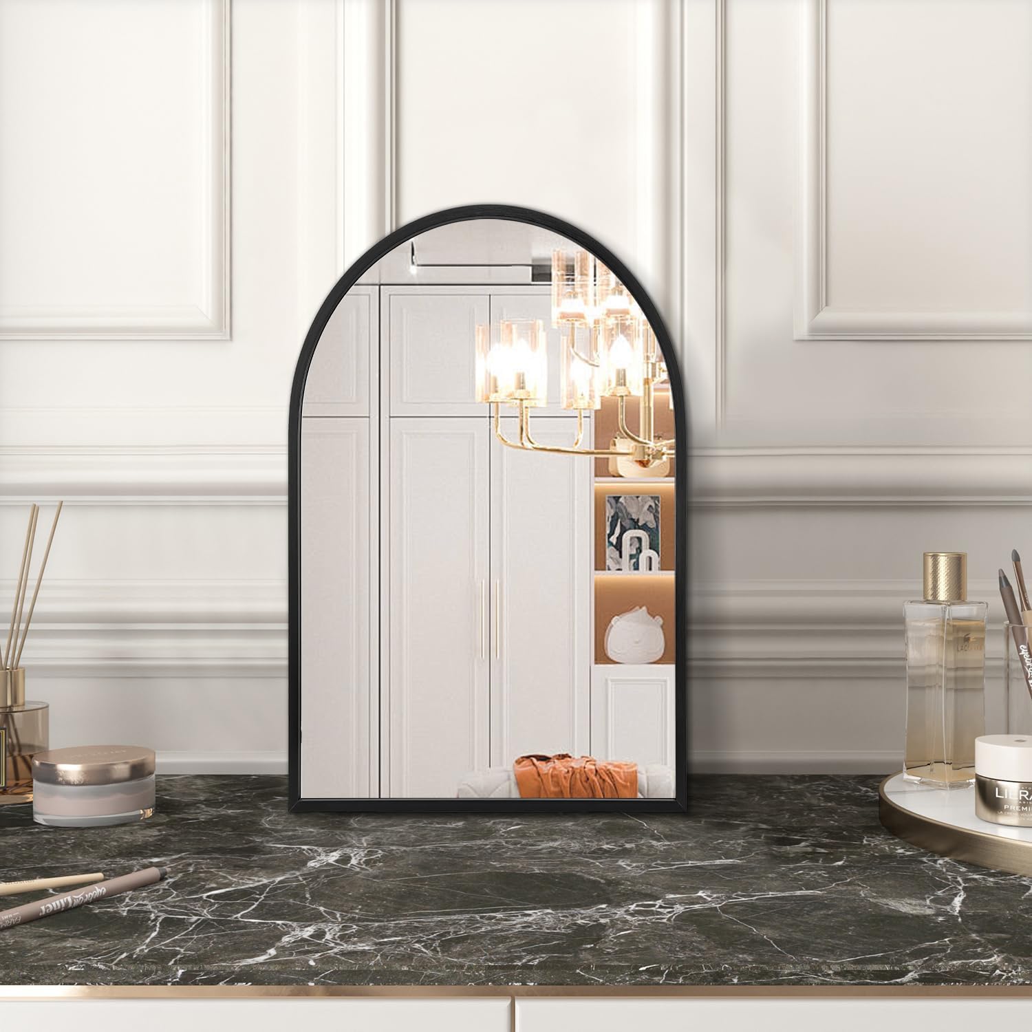Arched Wall Mirror Aluminum Alloy Frame Bathroom Mirror Brushed Metal Vanity / 16"L x 12"W / Black