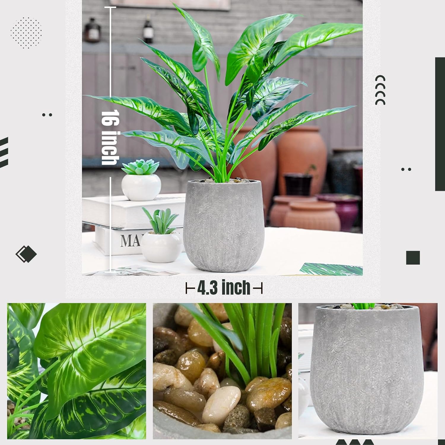 16'' Fake Plants Artificial Potted Greenery Faux Plants