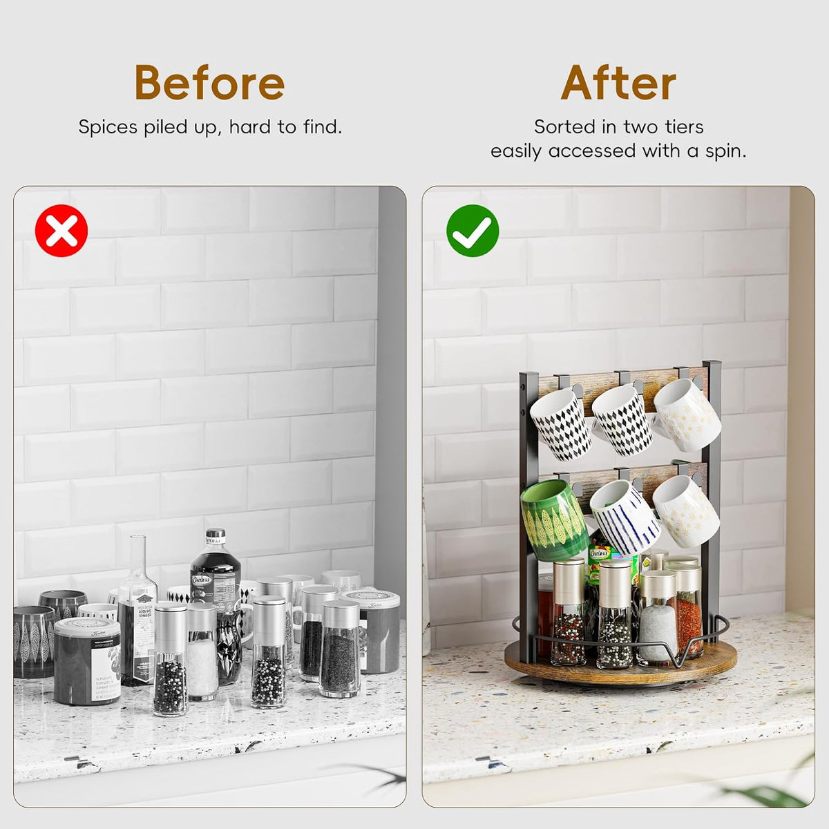 KLM Wood Coffee Mug Holder,12 Hook Mug Tree Holder Rack with Storage Base,Mug Display Organizer,Mug Holders for Home