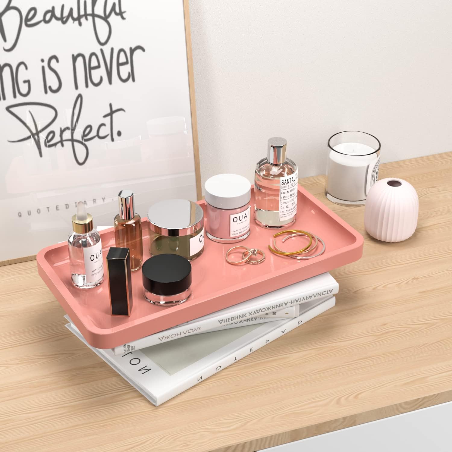 Perfume Small Decorative Tray / Pink / 11.8 x 6.1 x 0.8