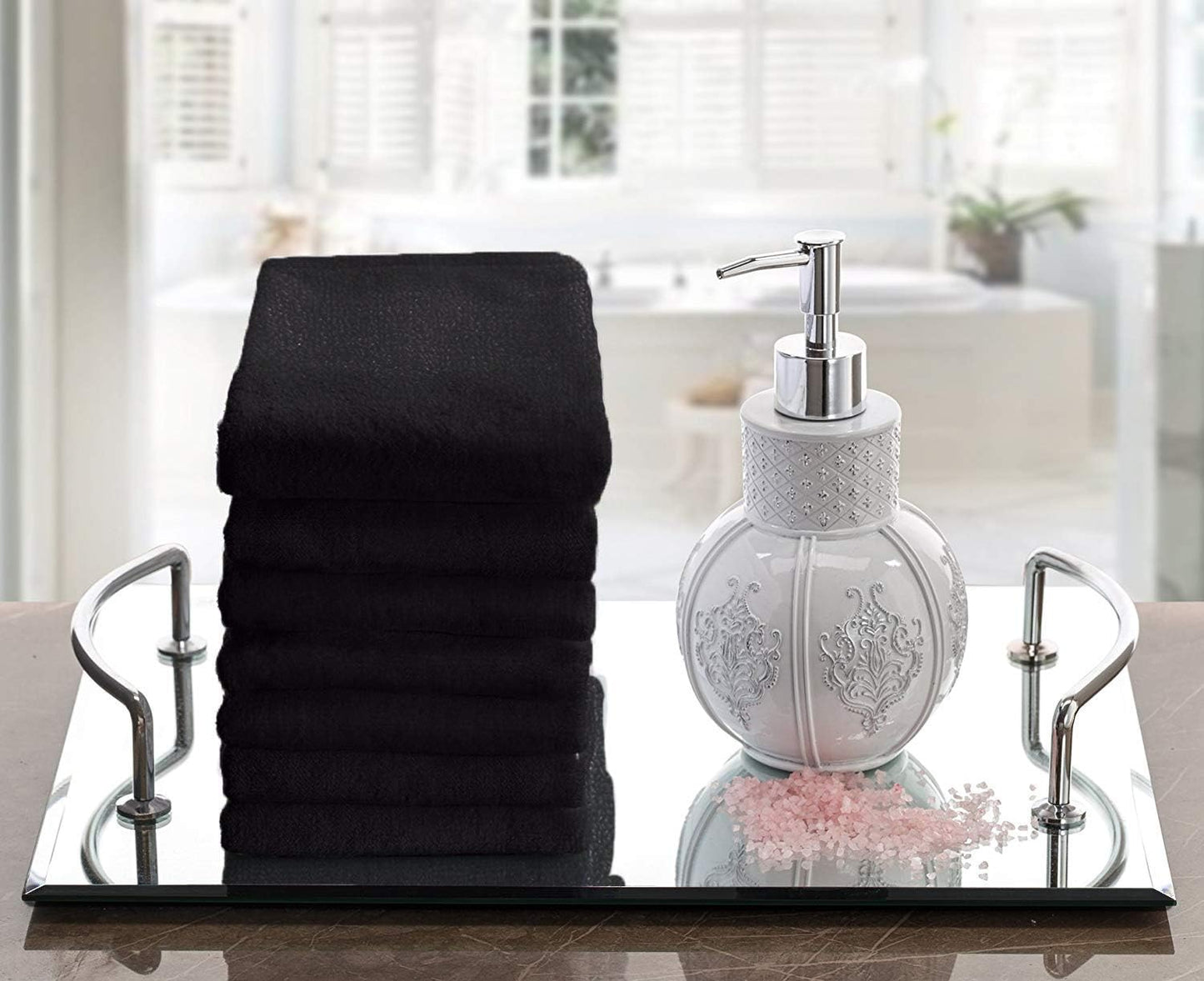 Creative Scents Cotton Fingertip Towels Set Black - 4 Pack - 11 x 18 Inches Decorative Small Extra-Absorbent and Soft