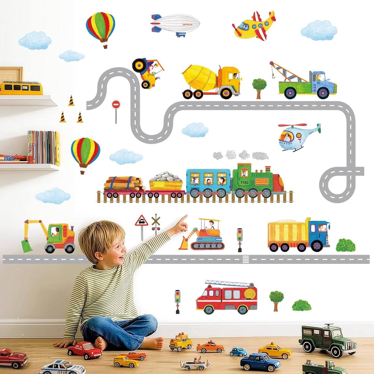 SG2-2107 Wall Decals Car Truck Tractor Road Stickers for Kids Boys / Construction Transportation