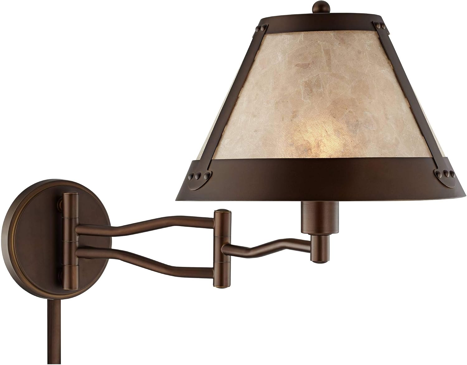 Samuel 14" High Mica Shade Plug-In Swing Arm Rustic Wall Lamp Light Fixture | Mission Industrial Bronze Natural Blonde