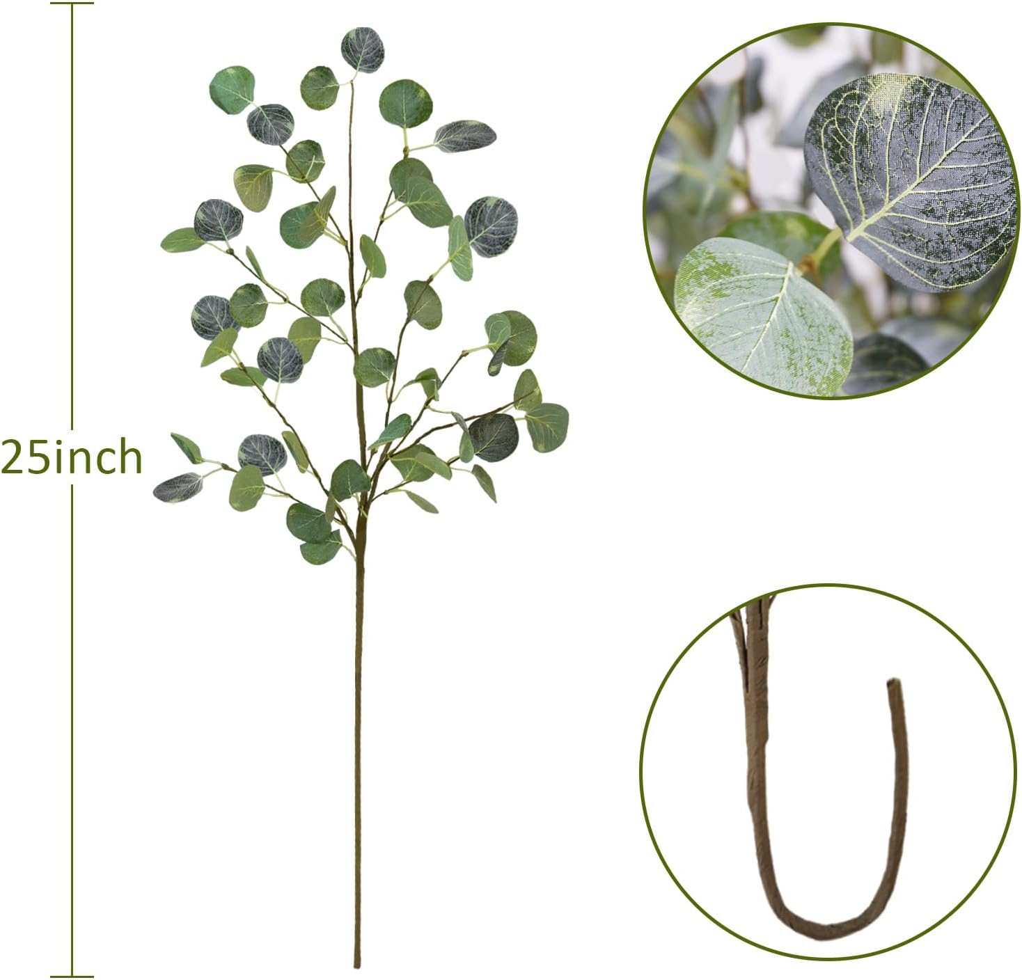 25" Tall Faux Greenery Stems Fake Branches for Vase Filler Home / Light Green / 12P / Set of 12