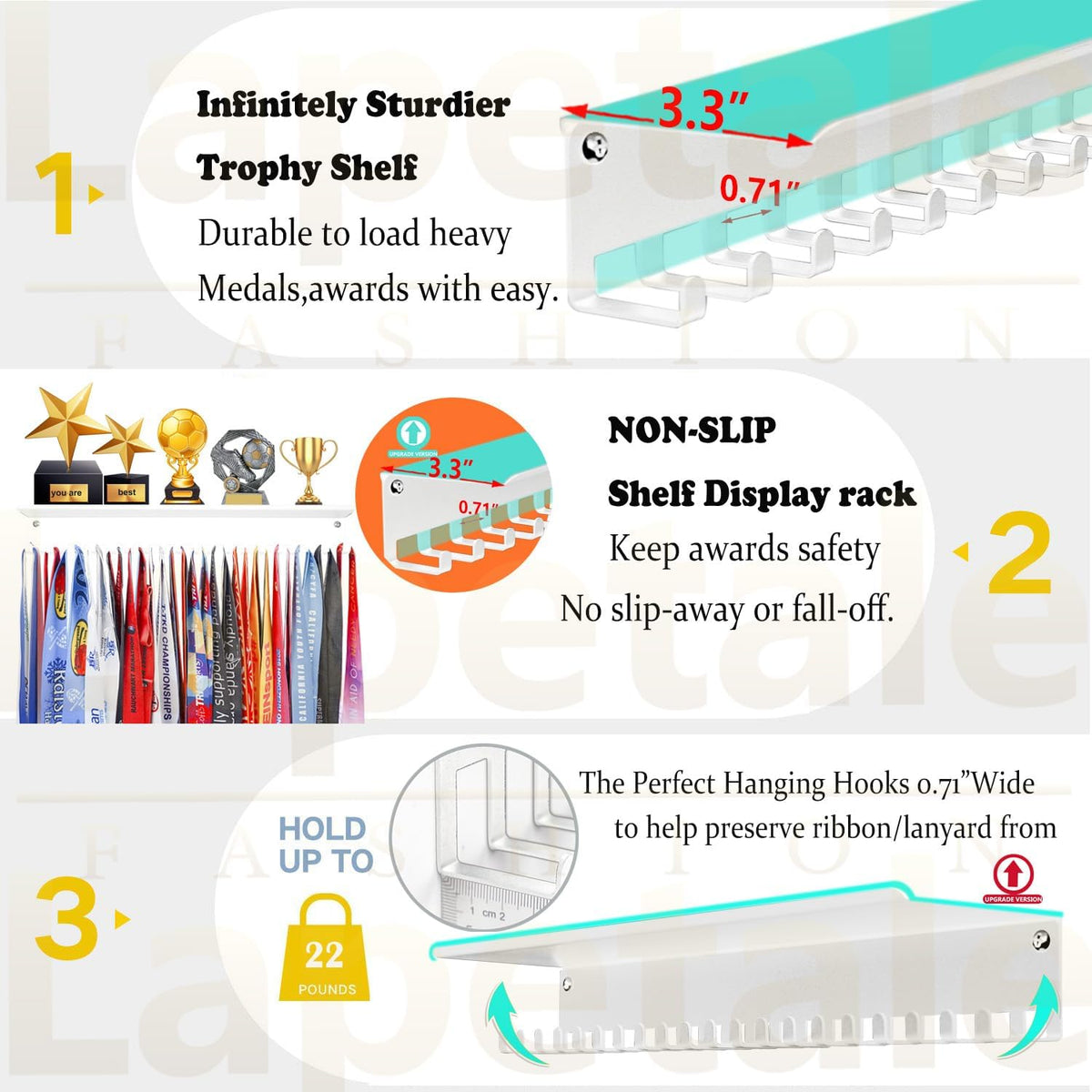 Non-Slip Trophy Shelf,Trophy and Medal Display Shelf, Medal Hanger Display For Wall with 16inchL,Shelves For Trophies