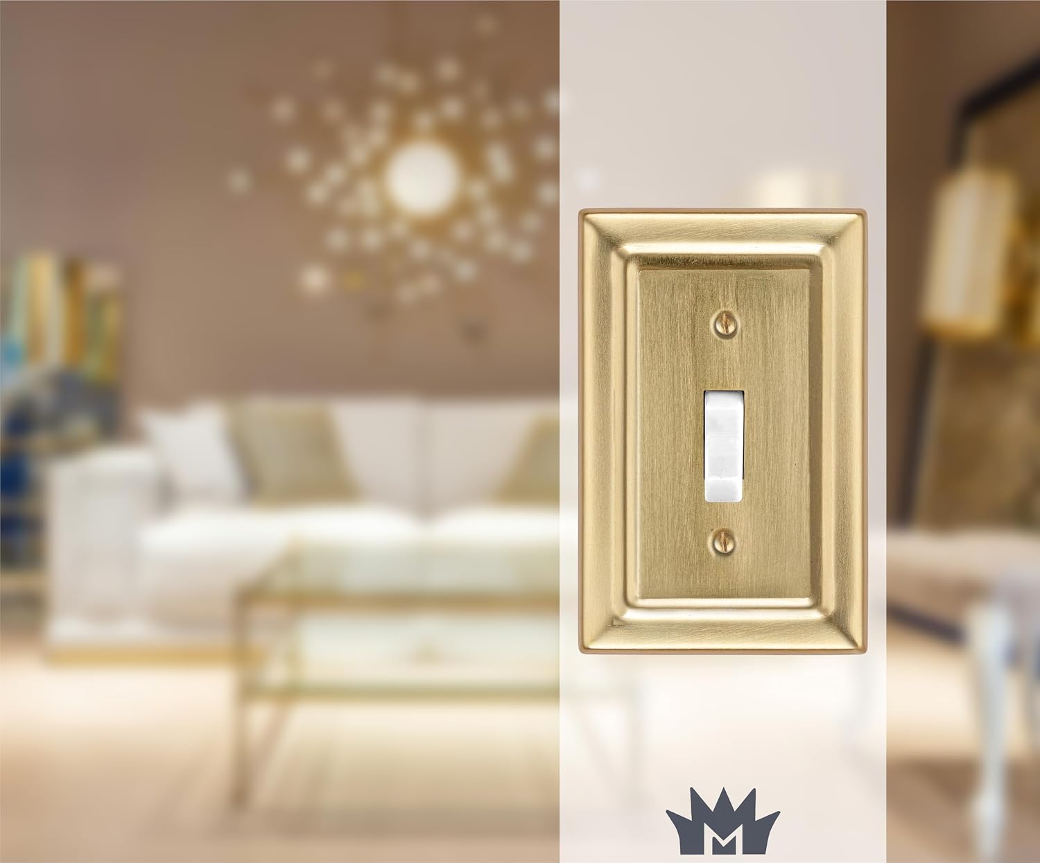 Monarch Abode Single Toggle Light Switch Cover Plate – 1-Gang Brushed Gold Outlet Covers, Architectural Decorative