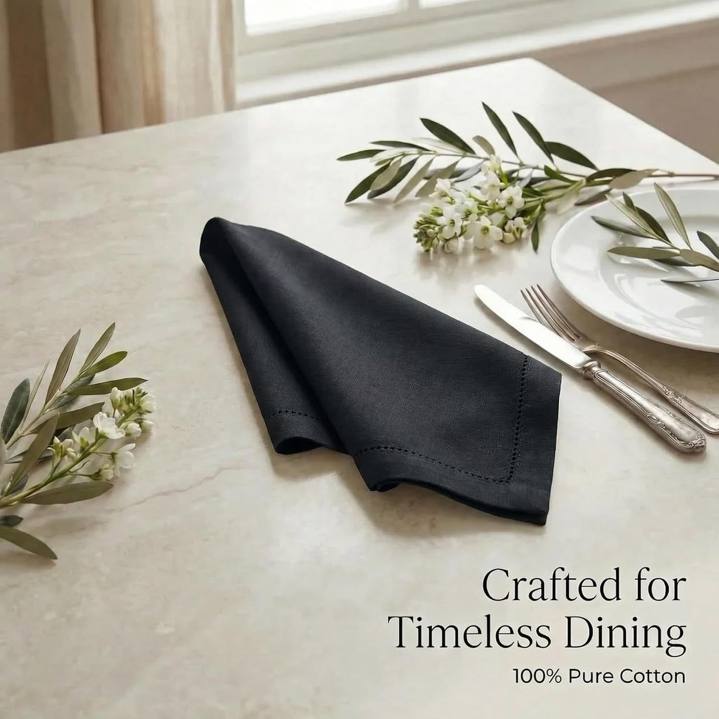 Urban Villa Cloth Napkins Cotton 20x20 (Set of 12) Black