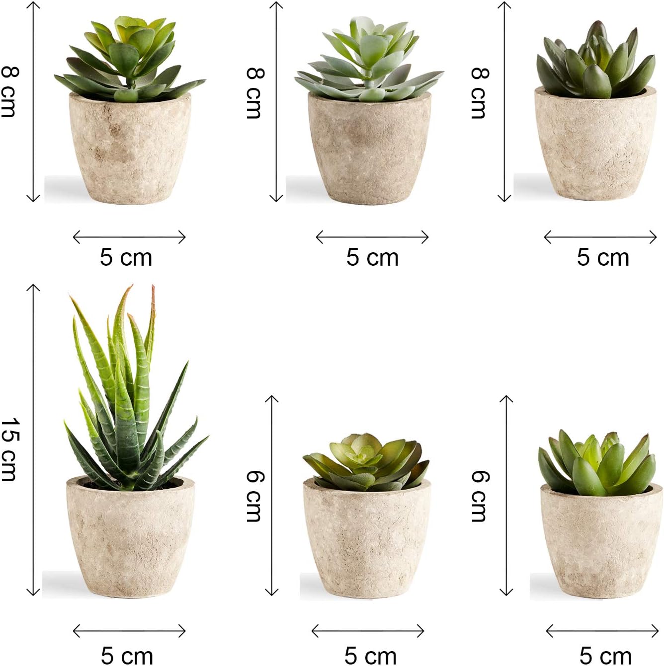 Artificial Succulents Plants Potted Set-Decorative Fake Succulent Plant Faux Plastic Plant / A6sets