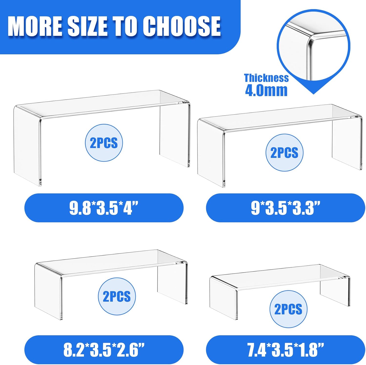 Rectangular Tabletop Display Stand for Amiibo Funko POP Figures / Acrylic Risers / Clear / Set of 8