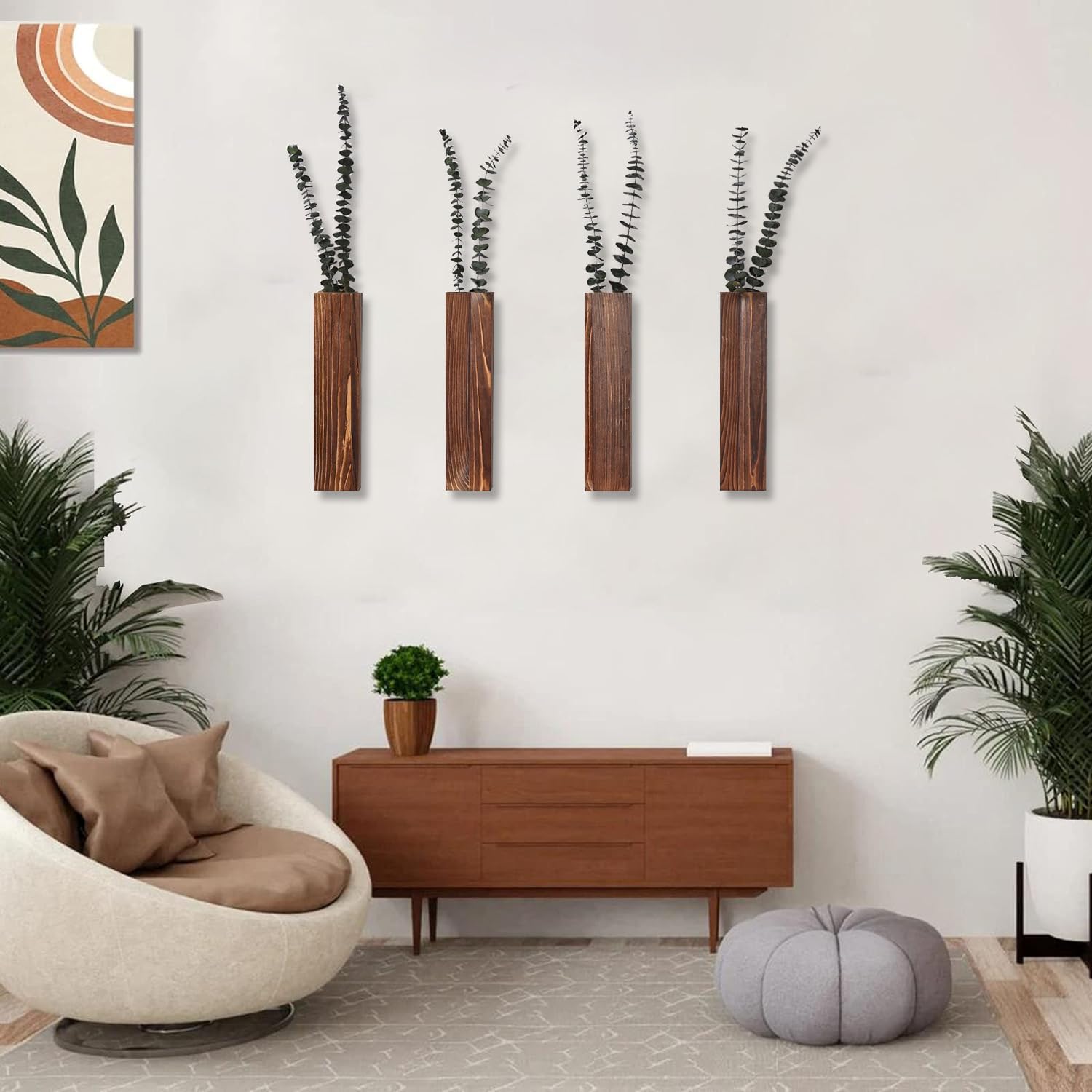 Wooden Wall Planter / Walnut / 4 PC / Set of 4
