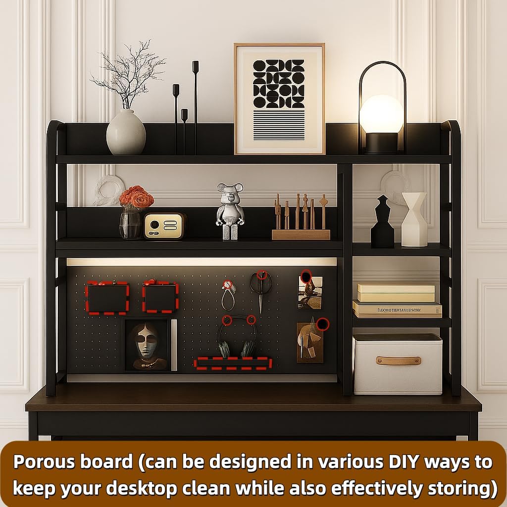 Desktop Bookshelf, pegboard Storage and Organization Rack, Dorm Desk Shelf, Desk Hutch, Desktop Storage for Office