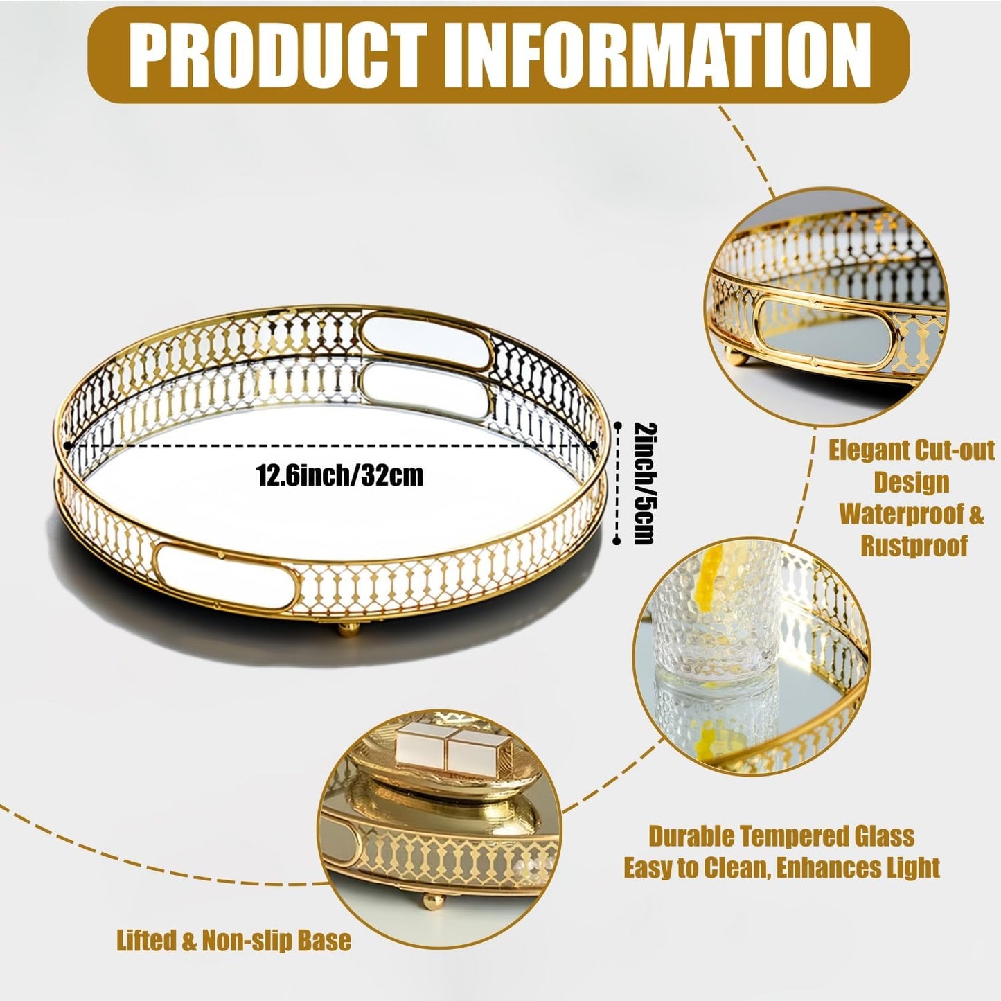 Decorative Glass and Tray for Cologne / Gold