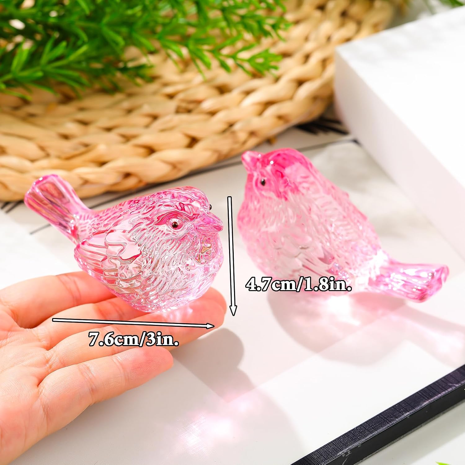 Crystal Birds Figurines Handmade Bird Gifts for Women Men Bird Lovers Glass Birds / Pink / Set of 2