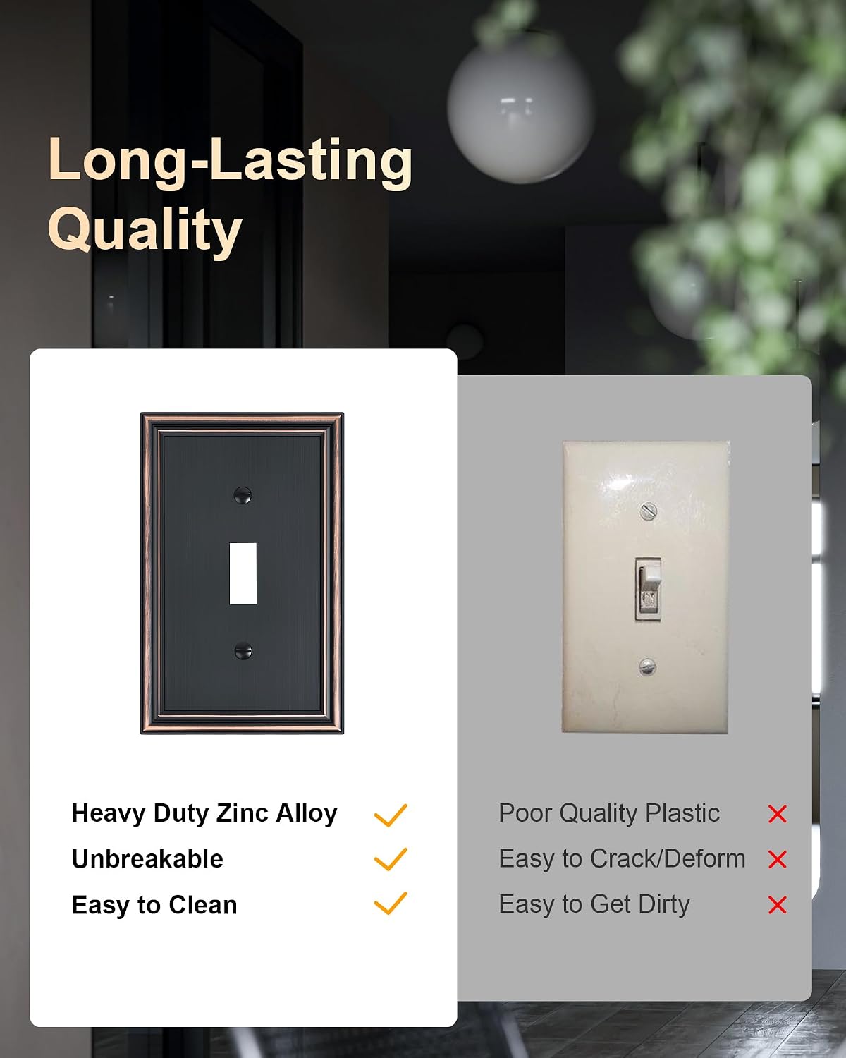 6-Pack Zinc Alloy Single Toggle Light Switch Cover Plate, Solid Wall Plate | Decorative Switch Plate Covers, Durable 1