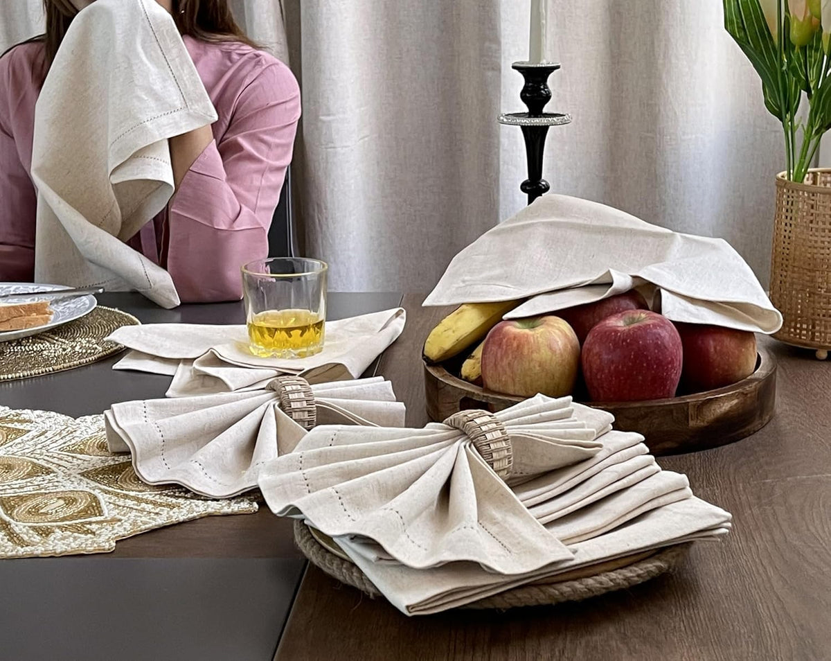 Bedding Craft Linen Cloth Dinner Napkins, 18x18, Set of 72 | Flax cotton blend, hemstitched mitered corners, 6-dozen