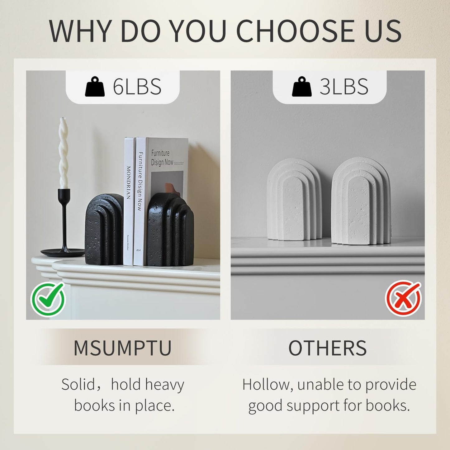 Decorative Bookends / Book Ends for Heavy Books / Black / Set of 2
