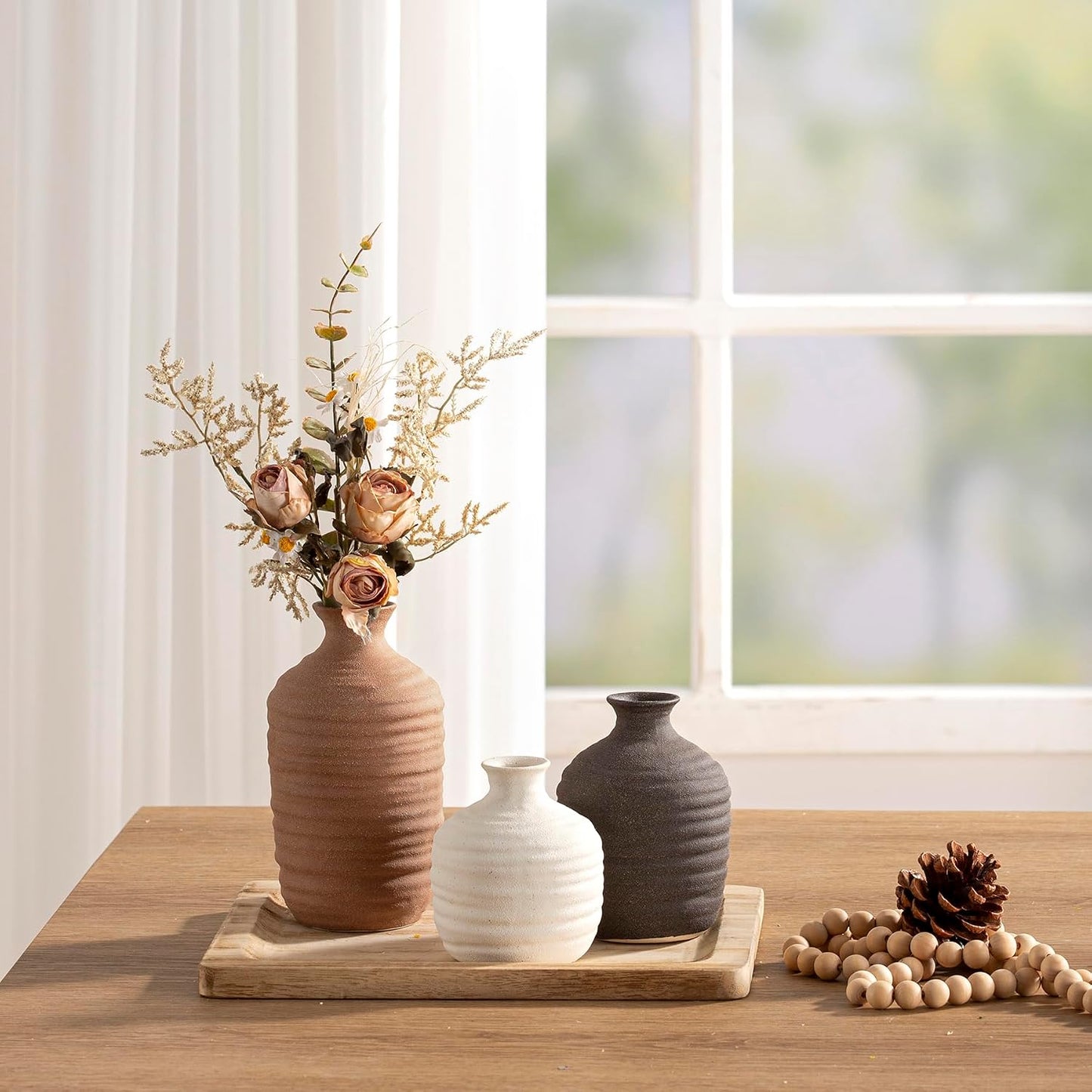 Ceramic Vase Decorative Vase / 03-short-brown / Set of 3