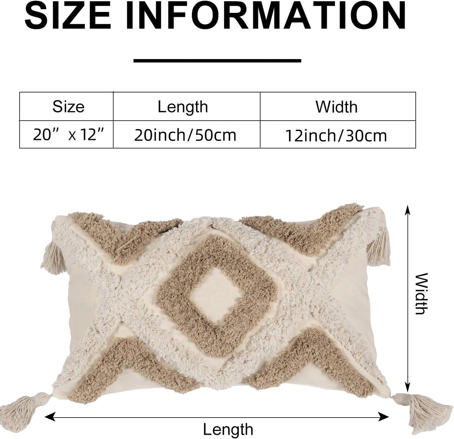 Boho Tufted Lumbar Throw Pillow Cover / Khaki / 12 x 20
