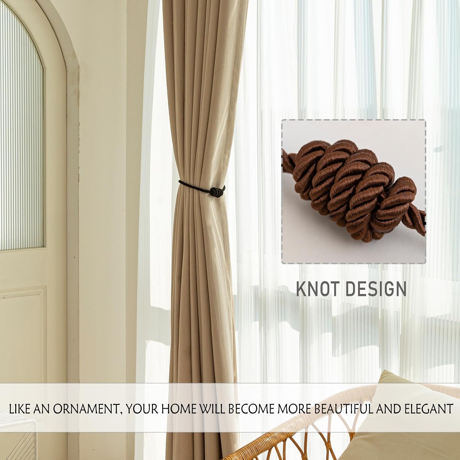 Curtain Tiebacks Magnetic Decorative Rope Tie Backs Holdbacks Contoeey | 8 Pack Coffee Modern Elegant Window Treatment