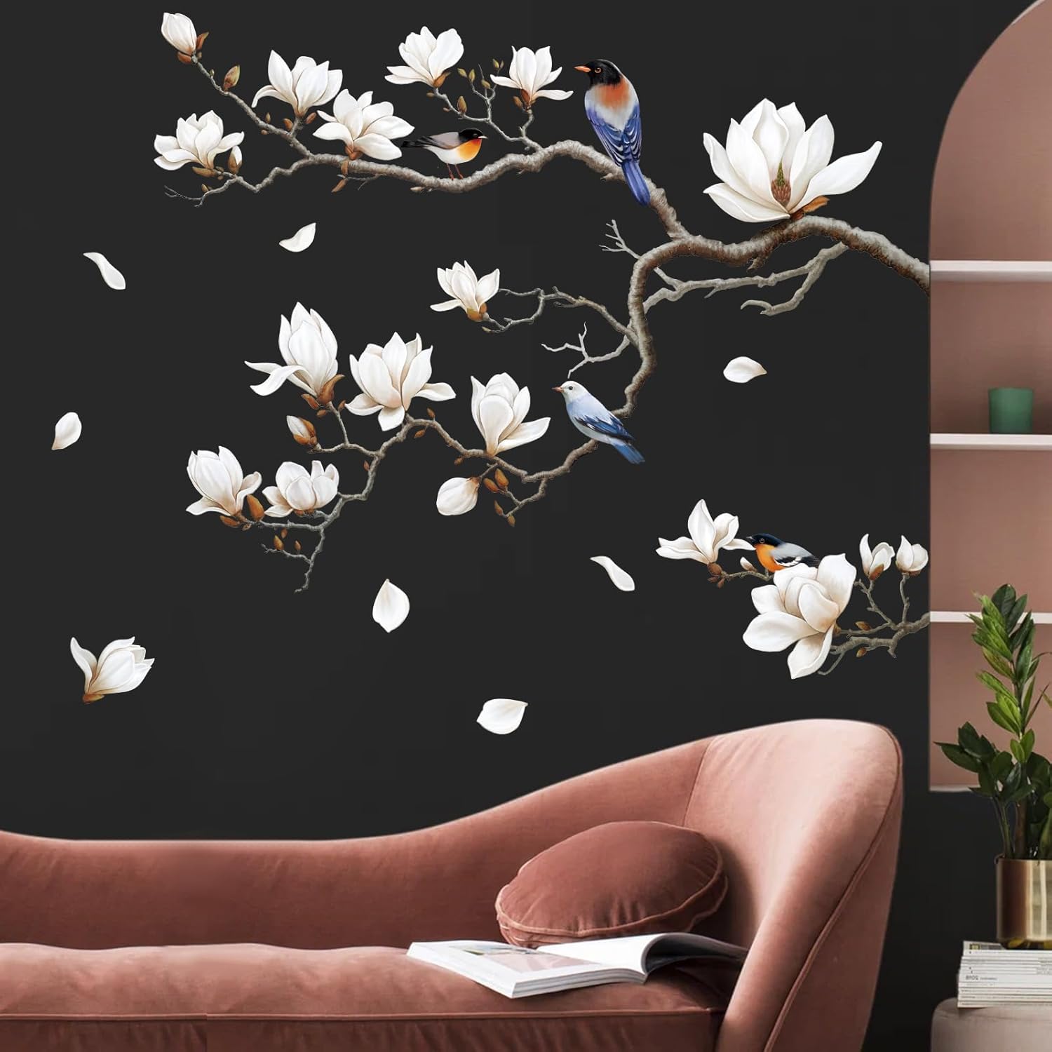 Branches Corner Wall / Right Magnolia Flower / White