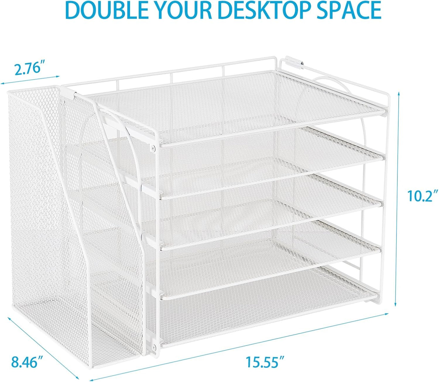 AUPSEN Desk Organizers and Accessories, 5-Tier Desktop Paper File Organizer with Removable File Holder, Desk