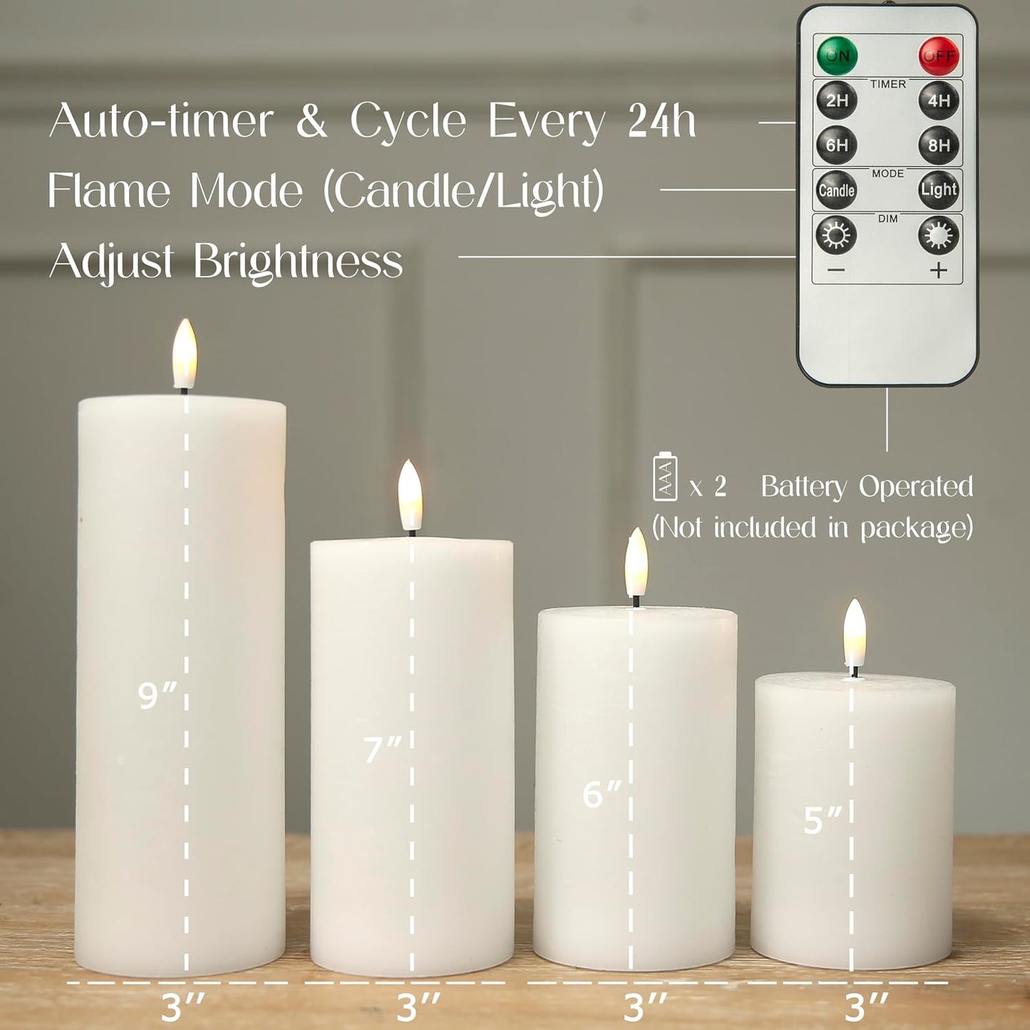 LUSHARBOR Flameless Candles, 4 Pack Battery Operated Candles with Remote, Real Wax LED Fake Candles with Timer