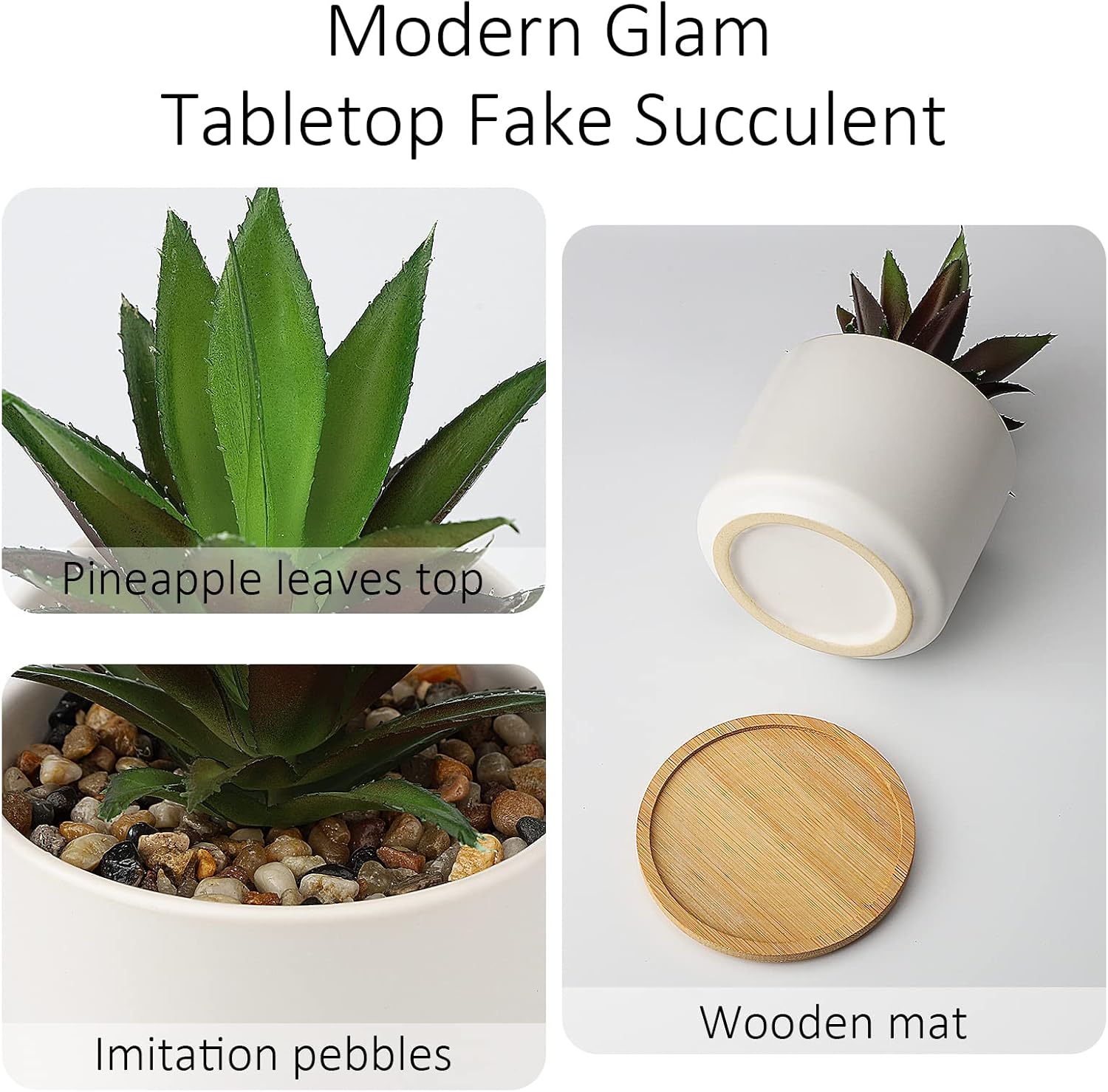 Ceramic Pot and Wooden Tray / 1 Set Pineapple