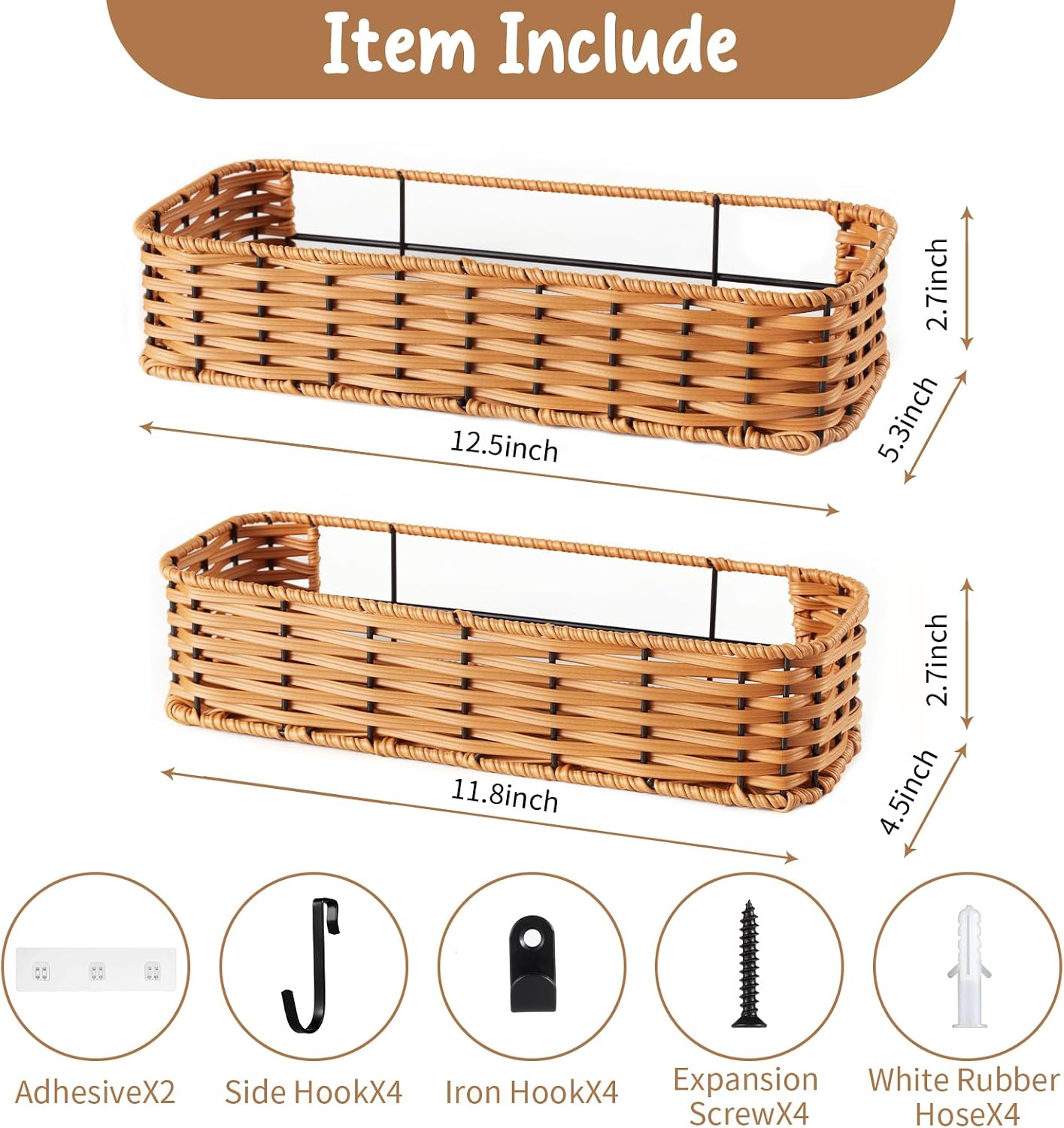 Plastic Wicker Woven Storage Shelves / Brown / Set of 2