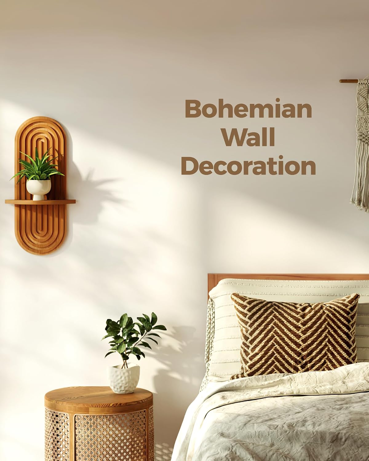 Boho Wall Decor Plant Wall Shelf / Brown / 16.9'' Single