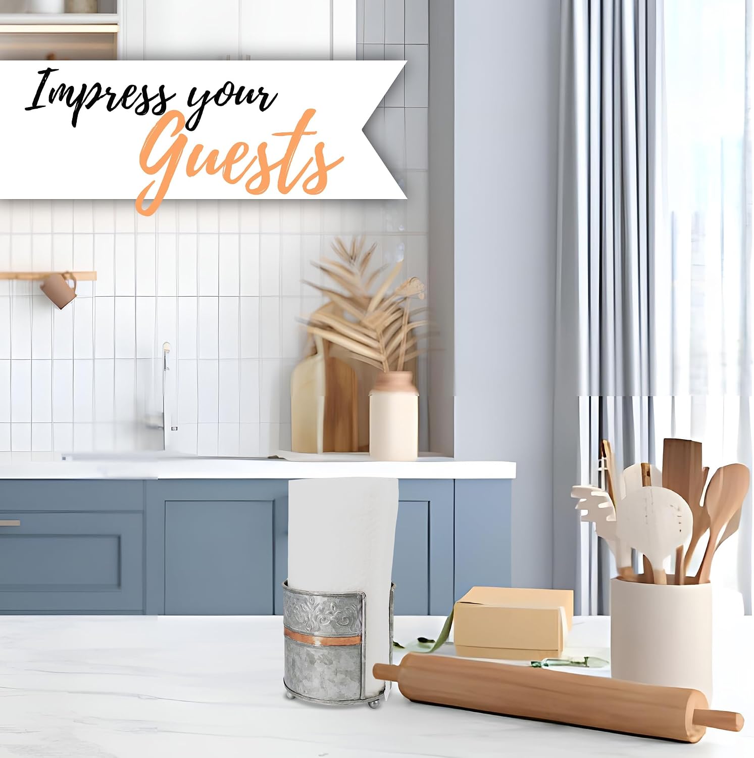 Autumn Alley Farmhouse Galvanized Kitchen Paper Towel Holder – Vintage Style Weighted Countertop Design – Rustic Warm