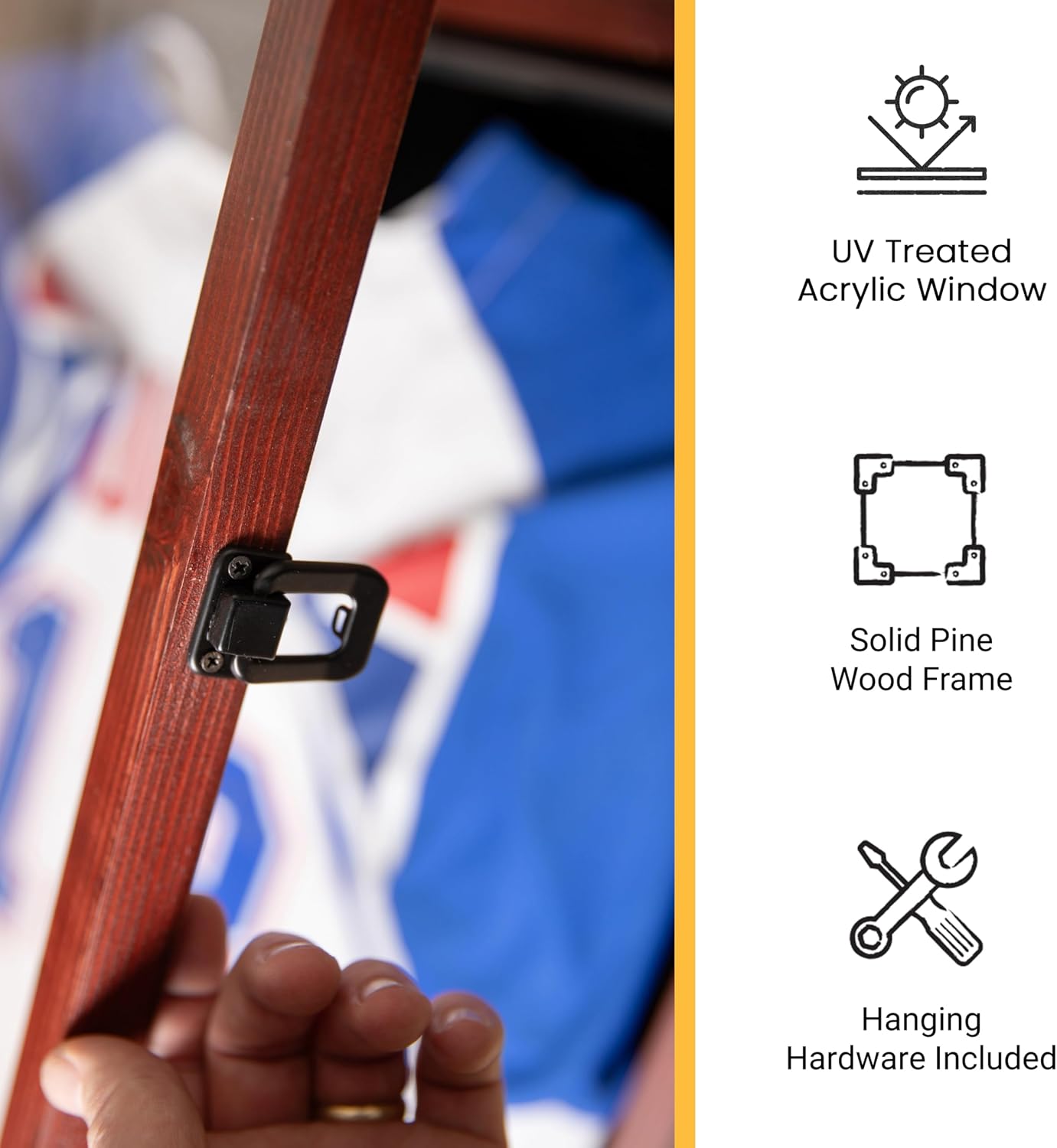 HBCY Creations Mahogany Jersey Frame Display Case - 24x36 Premium Shadow Box with Anti-Theft Lock, Acrylic Window