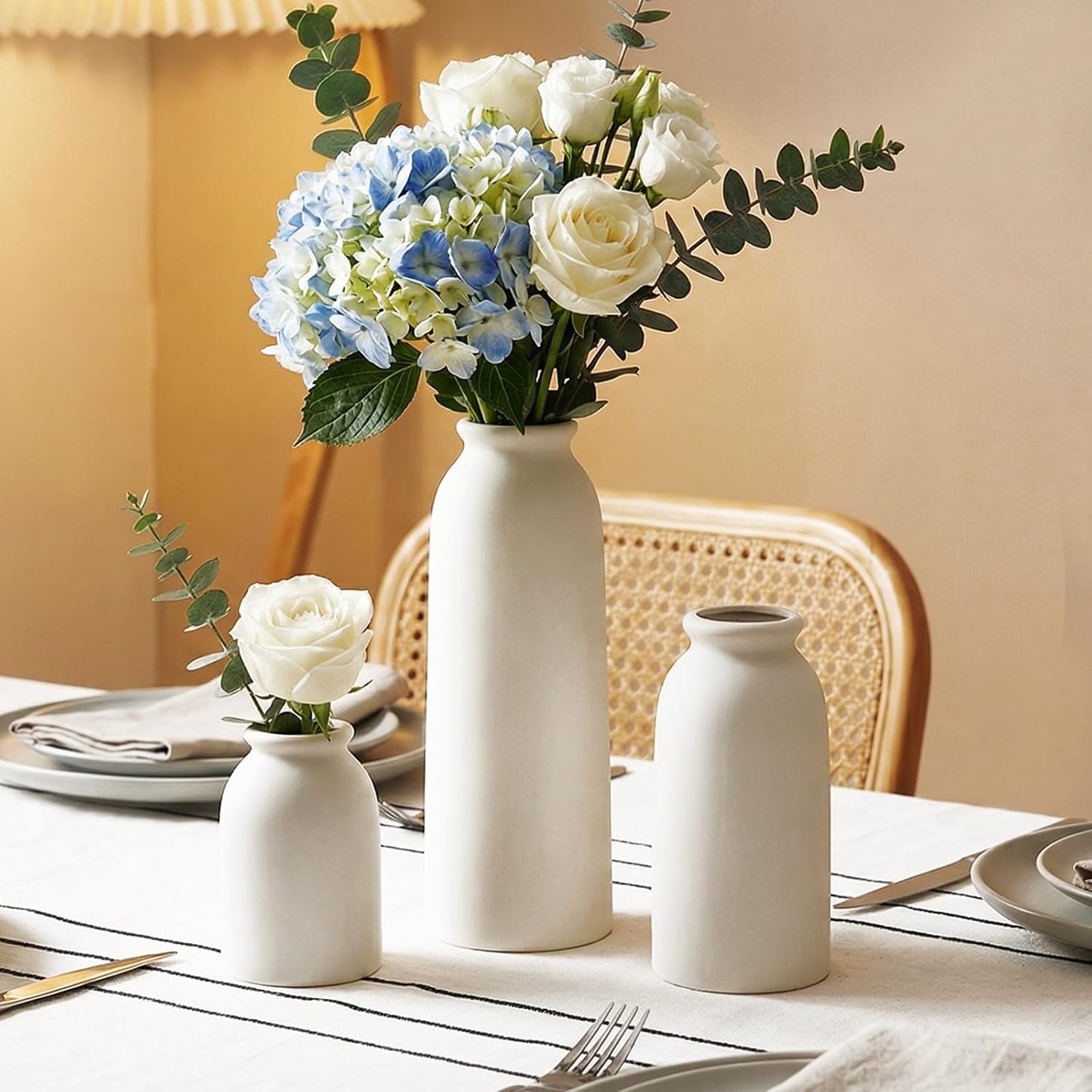 Rustic Vase / Ceramic Vases / Warm White / Set of 3