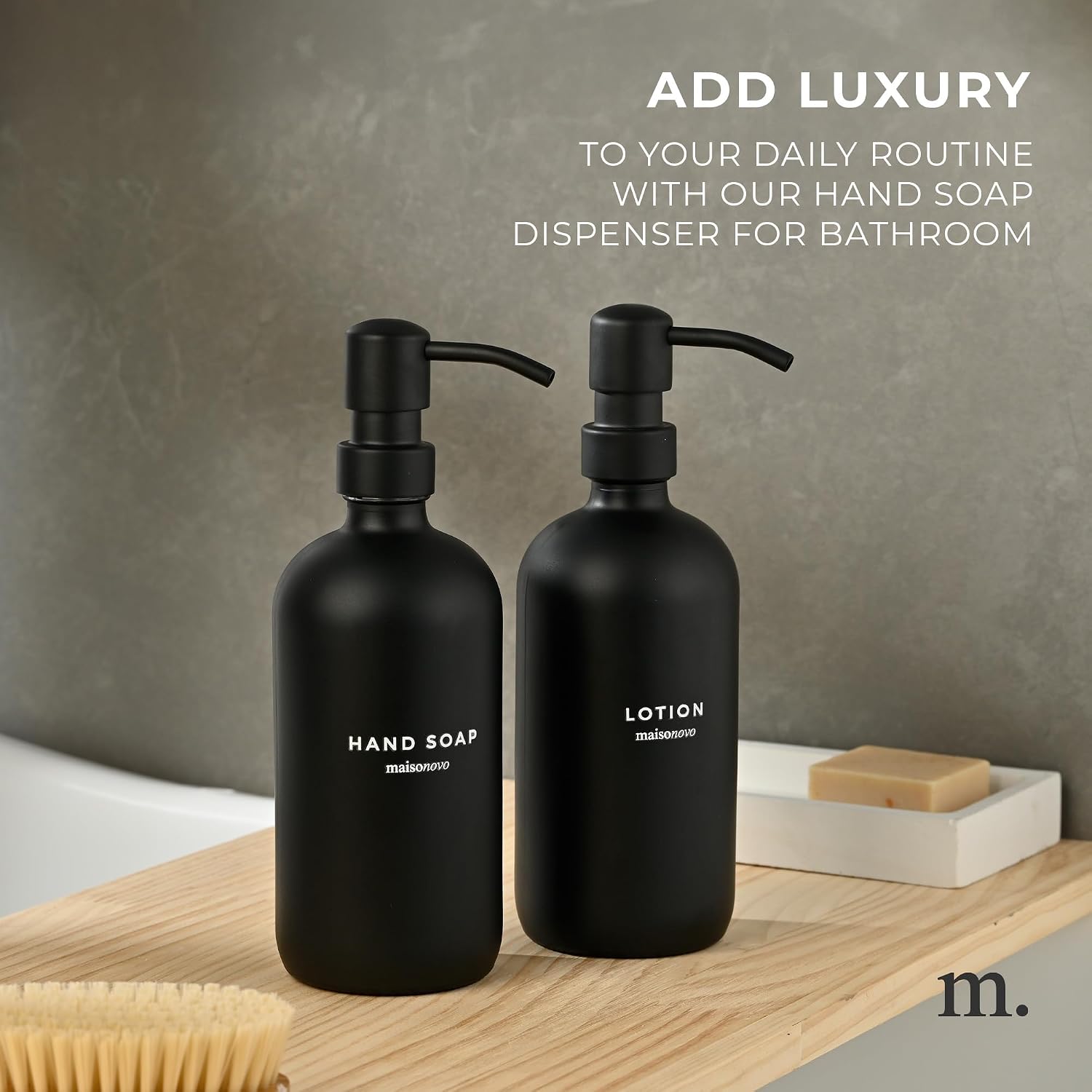 MaisoNovo Soap Dispenser 2-Piece Set | 16.9oz Black Bottles with Black Plastic Pumps