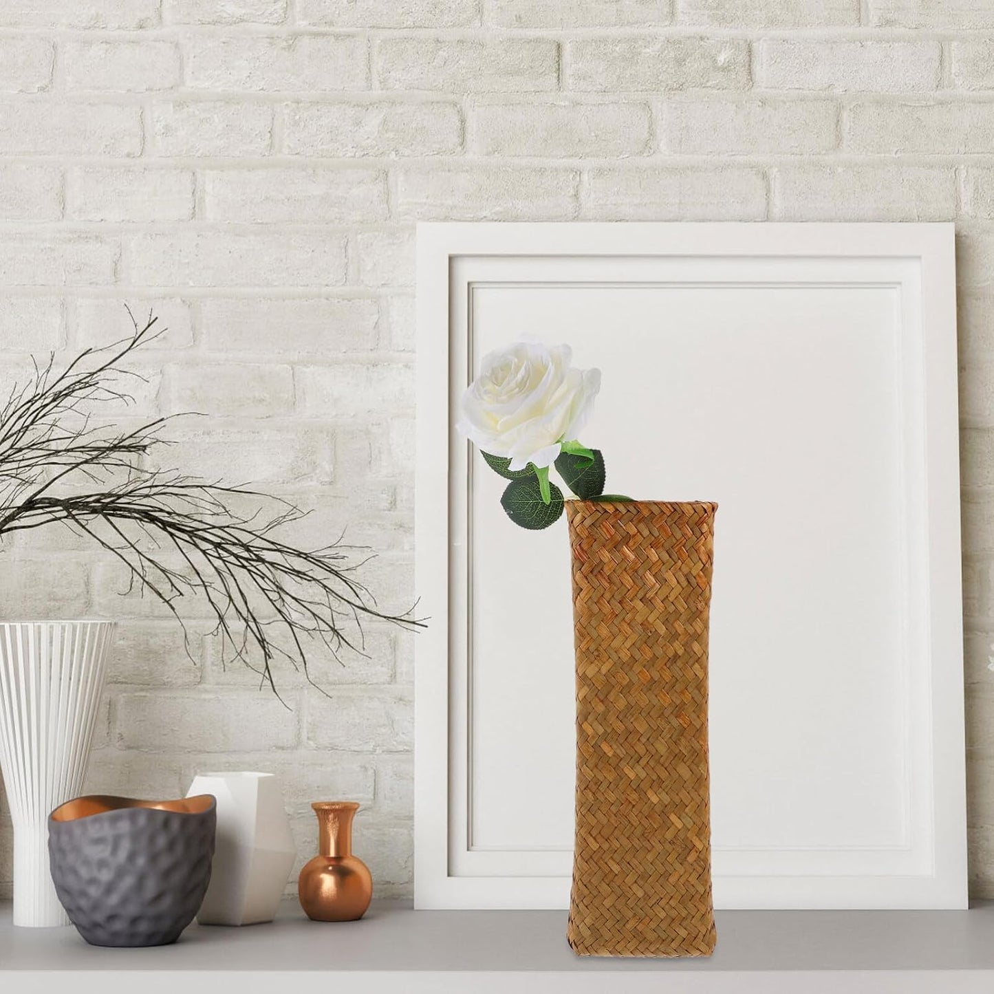 Seagrass Woven Vase / 12" Tall Wicker Vase for Flowers