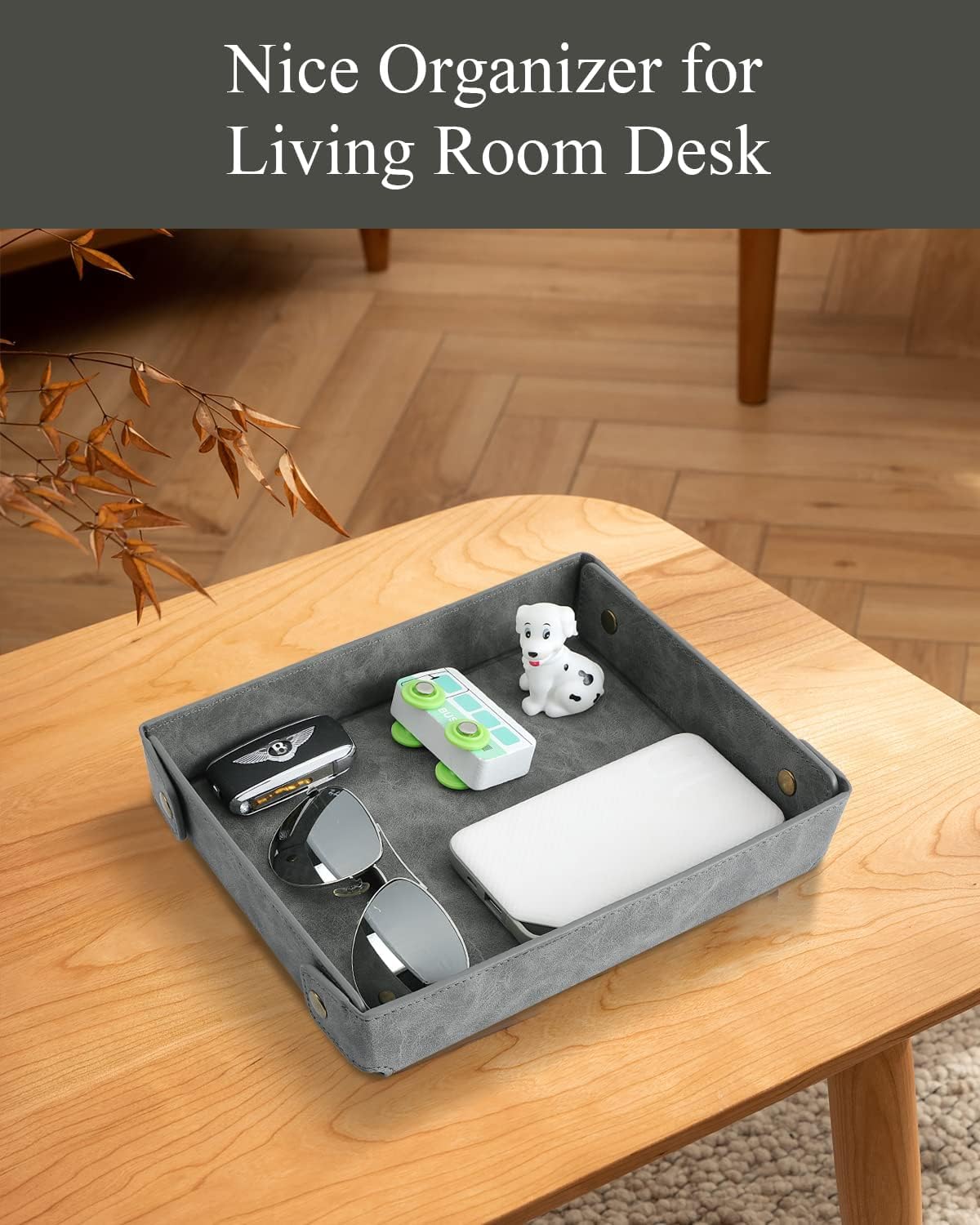 Faux Leather Valet Tray Organizer for Men / Gray / Rectangle